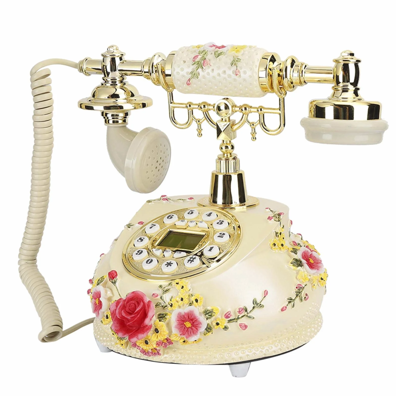 Telefon w stylu retro vintage, klasyczny telefon biurkowy w stylu retro pasterskim z klasycznym metalowym dzwonkiem, przewodowy telefon stacjonarny z wyświetlaczem LCD do domu, biura, hotelu, galerii