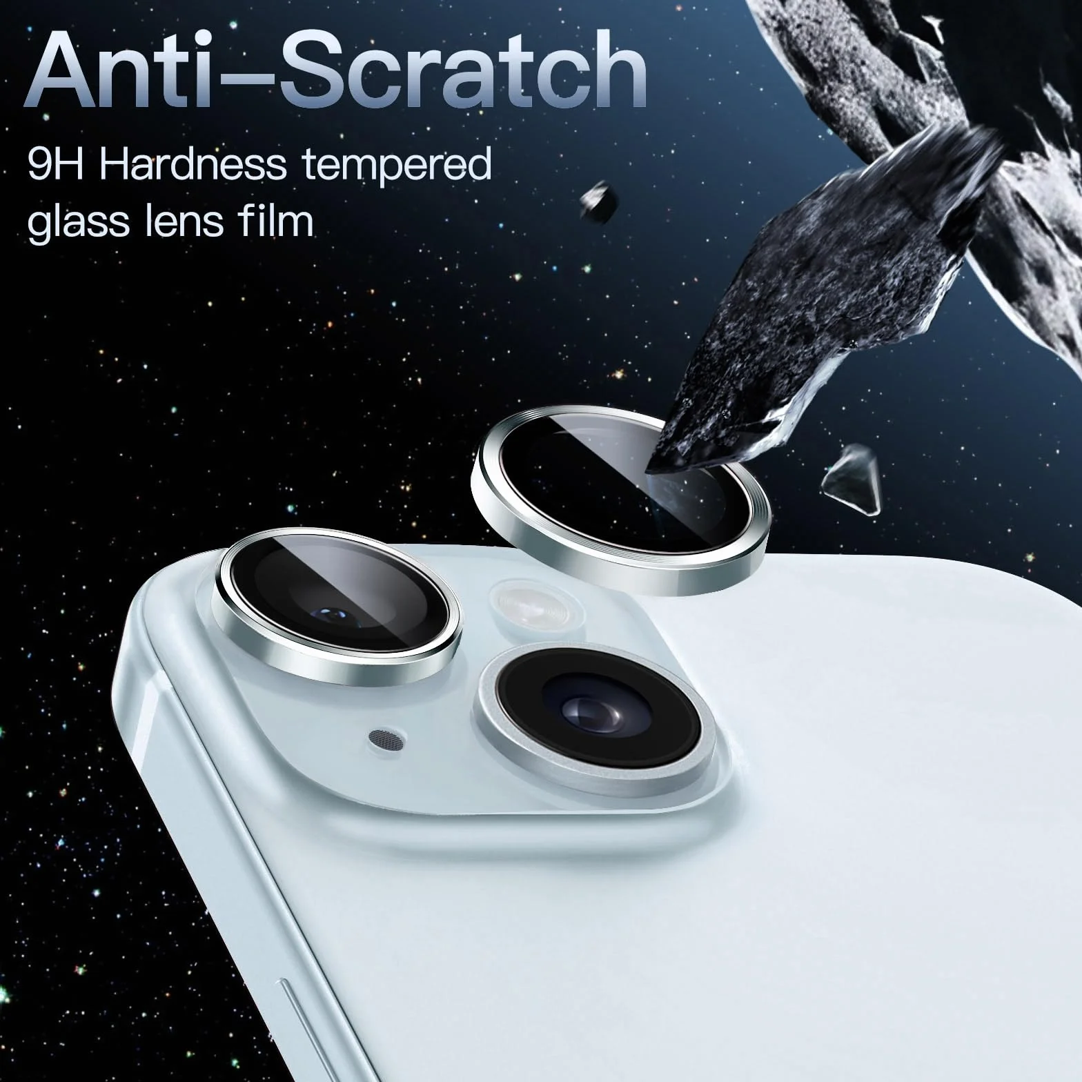 JETech Ochraniacz Obiektywu Aparatu dla iPhone 15/15 Plus, Niebieski | 1 Zestaw, Szkło Hartowane 9H, Metalowe Osłony Pierścieniowe, Przejrzystość HD