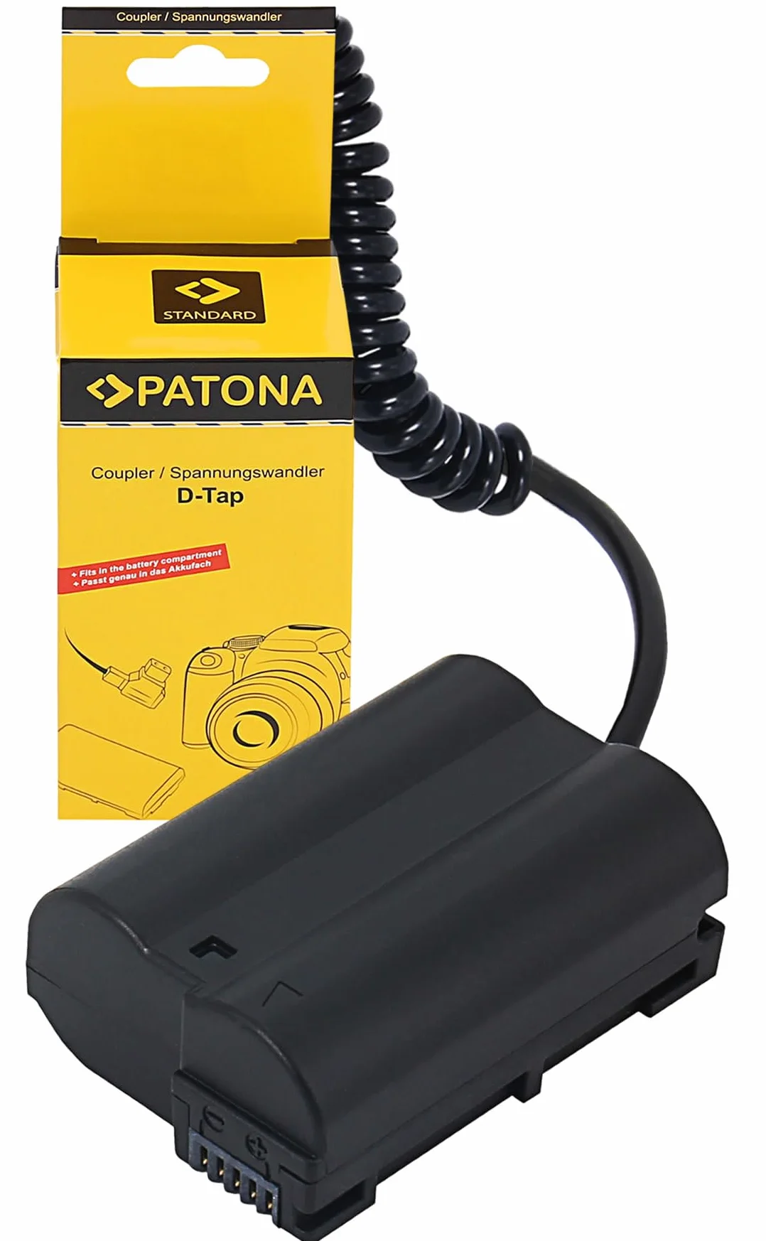 PATONA D-TAP Adapter akumulatora (atrapa) do Nikon EN-EL15/EL15b/EL15c | Zasilanie ciągłe do D7000 D7100 D7200 D7500 D800 D810 D850 Z5 Z6 Z7 Z8 – przez V-Mount/Gold-Mount