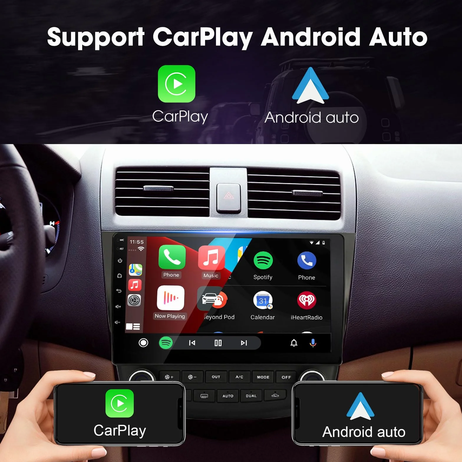 EZoneTronics 22.9 cm Android radio samochodowe stereo, nawigacja GPS, Carplay i Android Auto, Bluetooth, WIFI, do Honda Accord 2002-2007