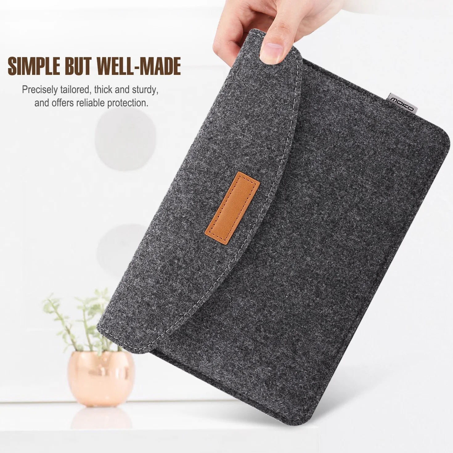 MoKo 9-11 Inch Felt Tablet Sleeve Bag Carrying Case Fits iPad Pro 11 2021/2020/2018, iPad 9th 8th 7th Generation 10.2, iPad Air 4 10.9, iPad Air 3 10.5, iPad 9.7, Galaxy Tab A 10.1 - Dark Gray