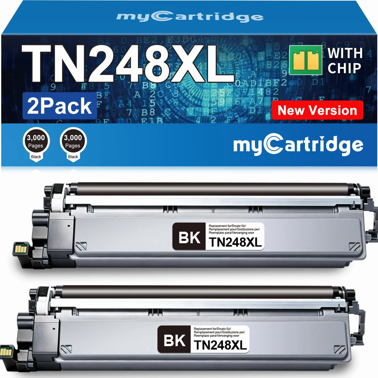 TN248XL 2-pak wysokiego zasięgu do Brother MFC-L3760CDW DCP-L3560CDW | 2 x TN248XL czarny kompatybilny z Brother MFC-L3740CDW i DCP-L3520CDW, wkład uzupełniający do czarnego tonera