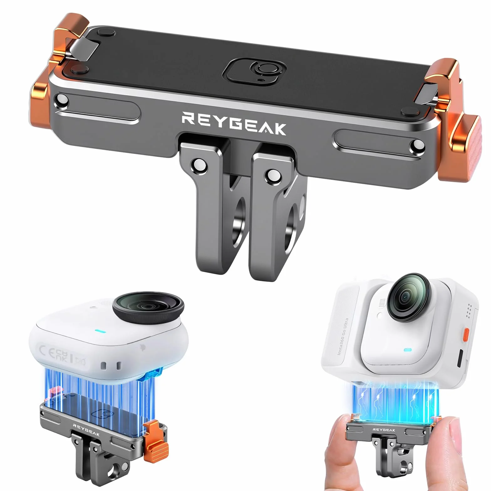 REYGEAK Aluminiowy uchwyt szybkomocujący do insta360 GO Ultra, aluminium CNC rzeźbione magnetyczne mocowanie adaptera ze śrubami 1/4 cala