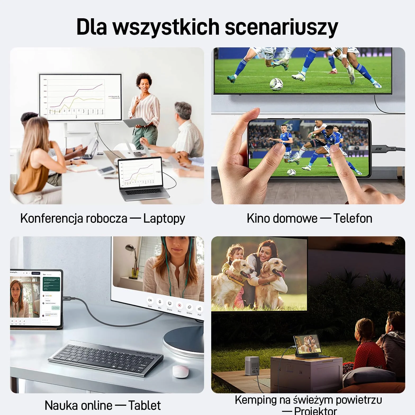 Acer USB C do DisplayPort Kabel 4K@60Hz 2K@165Hz Aluminium Pleciony 2m