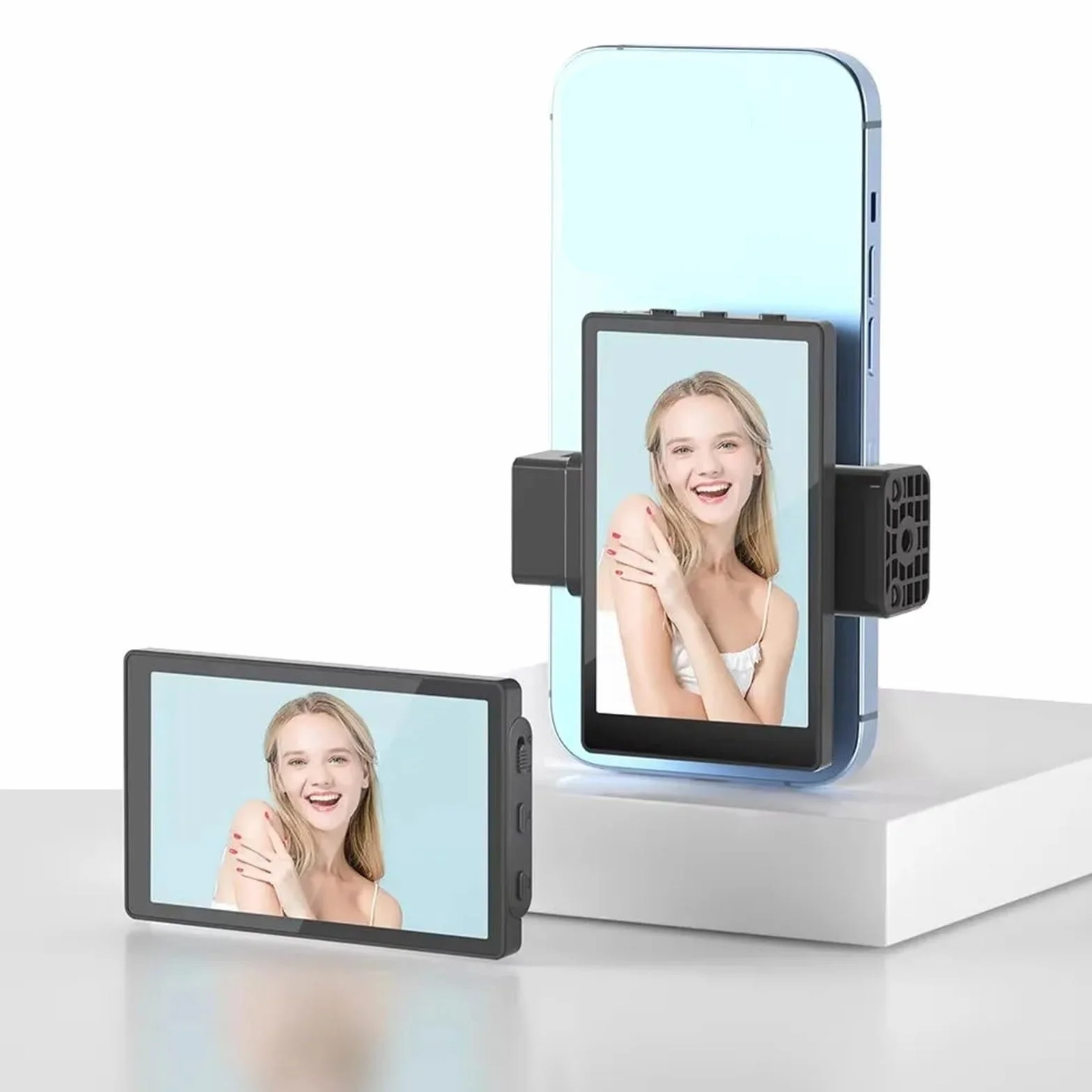 Monitor do Selfie, Bezprzewodowy monitor, ekran kamery tylnej, smartfon, selfie, ekran magnetyczny dla telefonu(Gray)