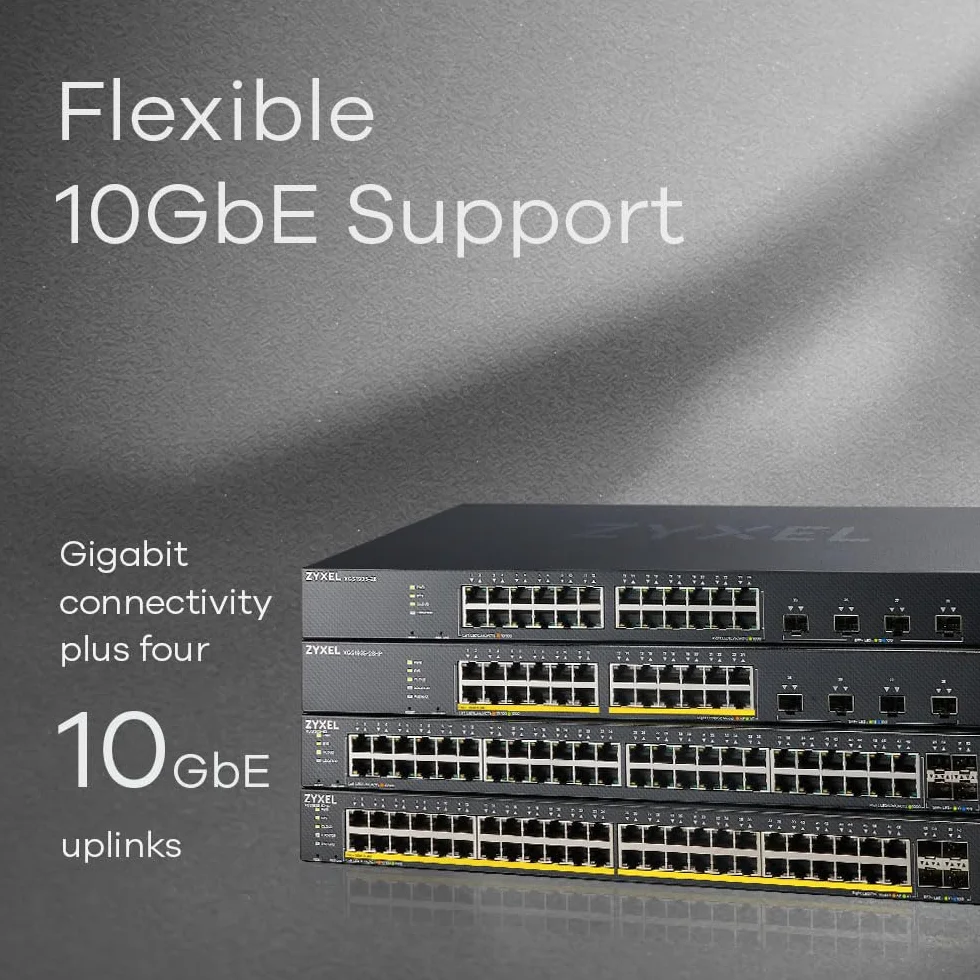 Zyxel Nebula 48-Port Gigabit Ethernet Smart managed Switch with 4 10G SFP+ Slots and Hybrid Cloud mode [XGS1935-52] | 44x GbE + 4x 10G SFP+ Porty, NebulaFlex, Smart-Managed L3, Smart Fan, Rack Mounting Kit