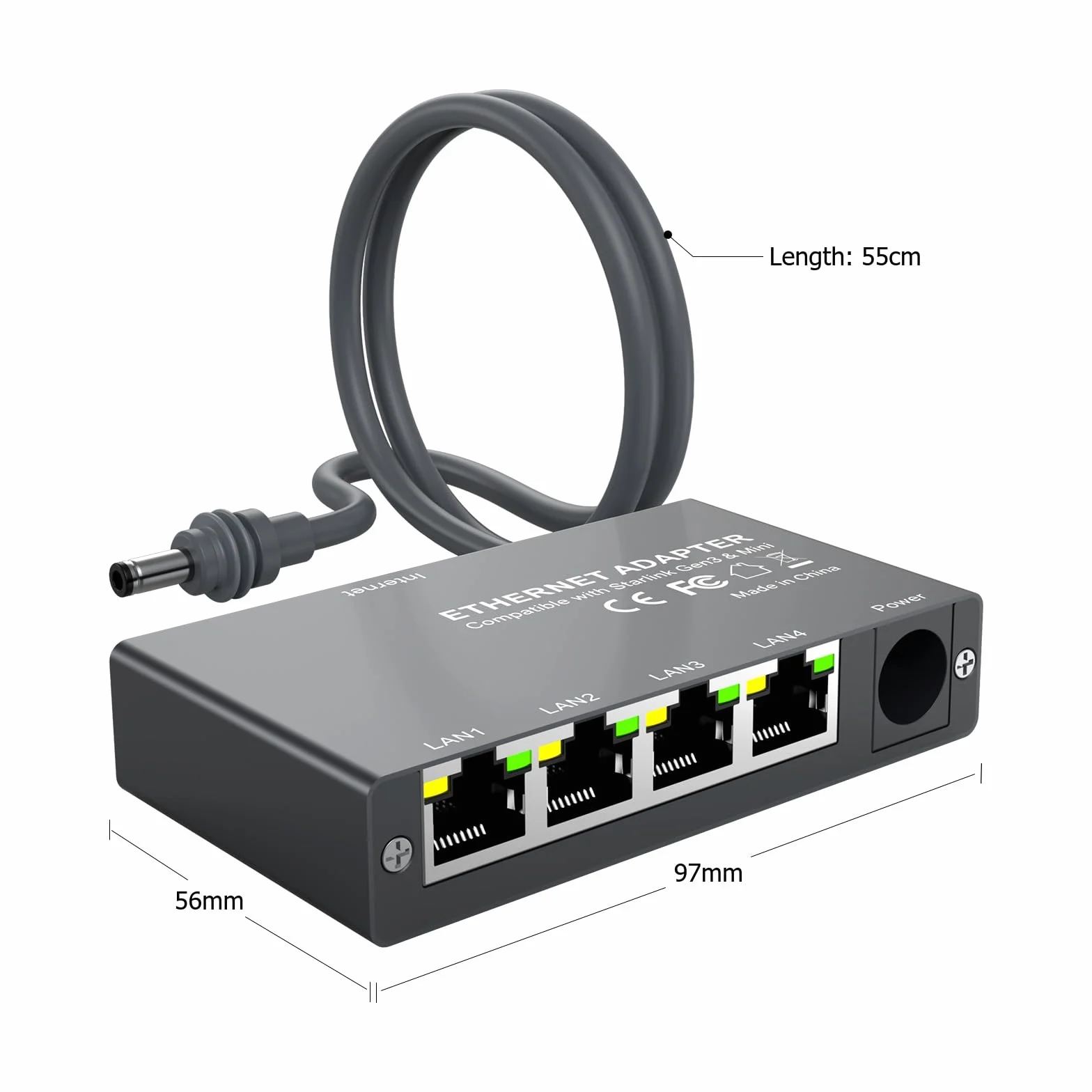 4-Portowy Gigabit Adapter Ethernet kompatybilny ze Starlink Mini i Gen 3 od MMOBIEL – Przełącznik Ethernet RJ45, Rozdzielacz Ethernet 1000Mbps z Kablem 0.5m – Do Kampera, Łodzi, Home Office i Gaming