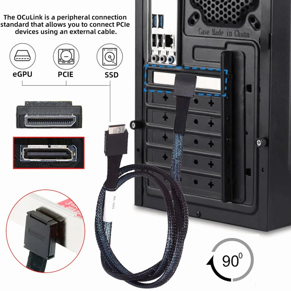 Kątowy 90 stopni OcuLink PCIe 4.0 PCI-Express SFF-8611 4i do SFF-8611 kabel do transmisji danych do eGPU SSD 80 cm