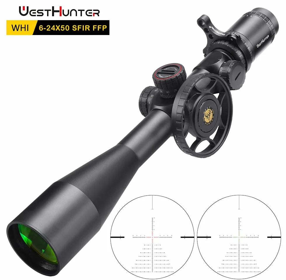 WestHunter Optyka WHI Seria Lunet Celowniczych do Myślistwa, 30 mm First Focal Plane, Czerwono-Zielone Podświetlenie, Taktowe Lunety Celownicze Precyzyjne 1/10 MIL | 2 Typy