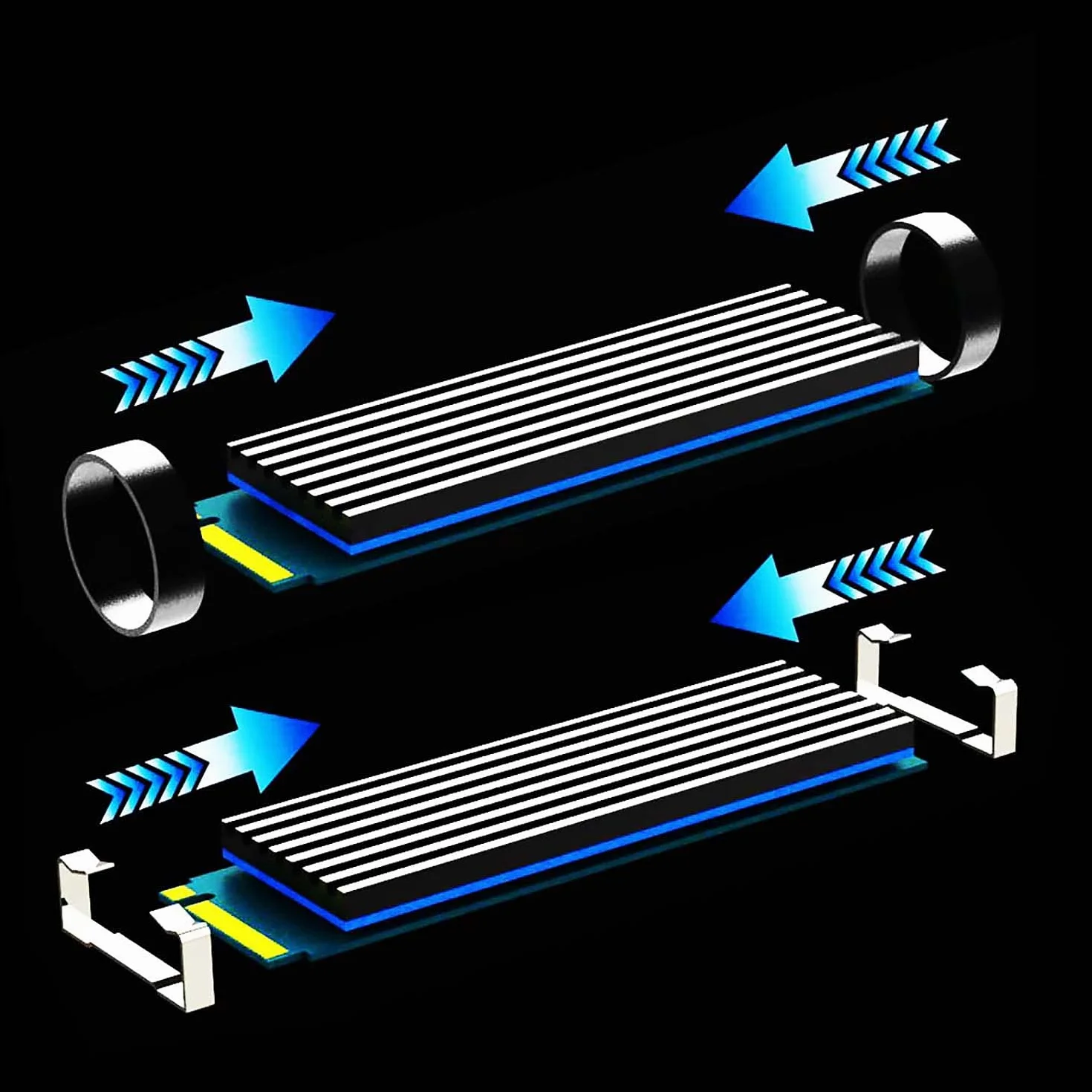 GLOTRENDS Radiator M.2 dla 2280 M.2 SSD, pasujący do PC/PS5/PS5 Slim, 22x70x3mm aluminiowy korpus, w tym podkładka termiczna (2 opakowania)