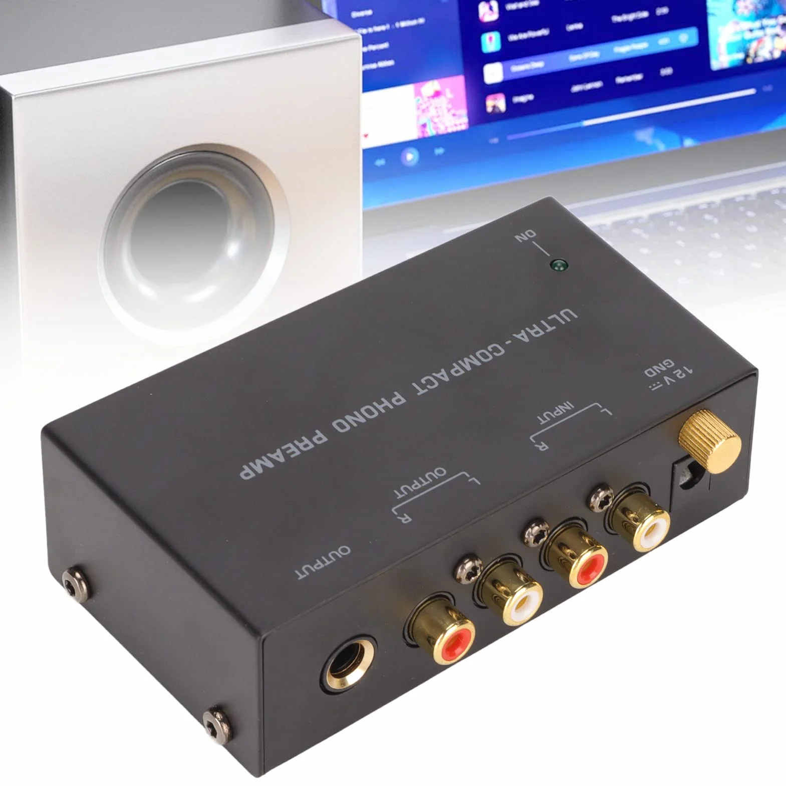 Przedwzmacniacz Gramofonowy Wejście Stereo Wyjście Gramofon Wzmacniacz z Niezależnym Sterowaniem Pokrętłem 100-240 V (Wtyczka UE)