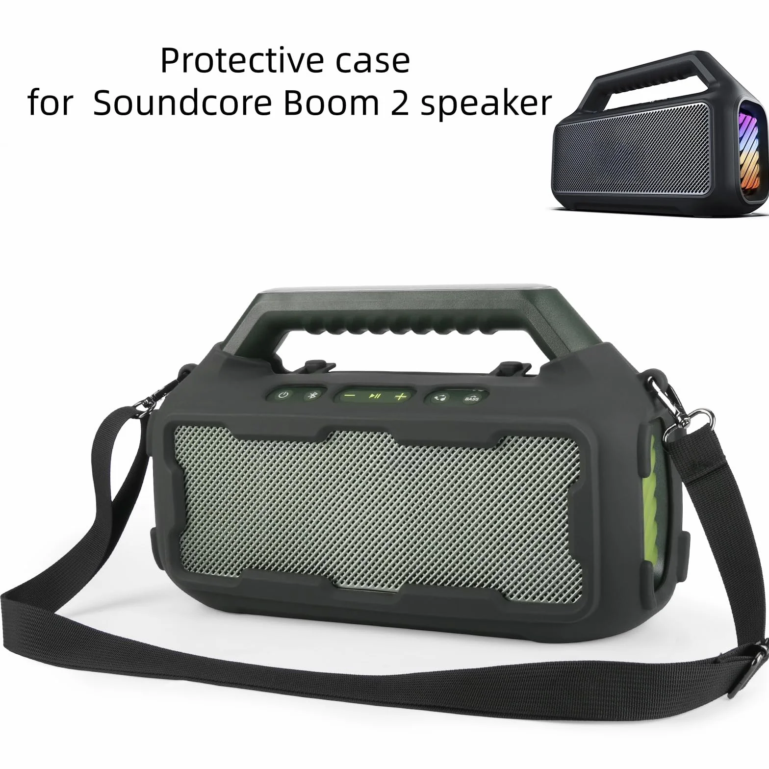 Silikonowe etui ochronne do głośnika Soundcore Boom 2, pyłoszczelne, odporne na wstrząsy, podróż miękki silikonowy rękaw pokrowiec ochronny skóra z paskiem na ramię
