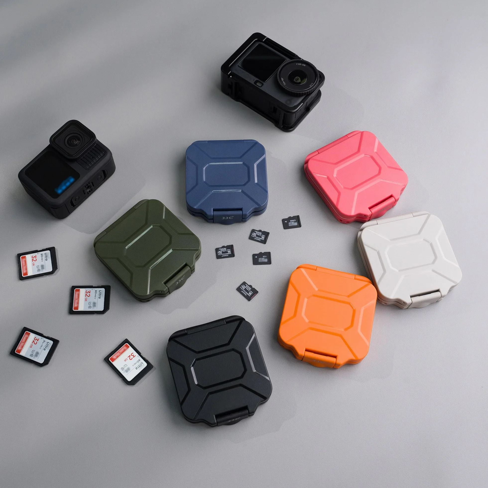 JJC Przenośne etui na karty pamięci na 4 karty SD i 8 kart Micro SD, pomarańczowe | Smukłe etui na karty SD 16,4 mm, wodoodporna powłoka ABS, odporna na wstrząsy wyściółka z pianki EVA, smycz w zestawie
