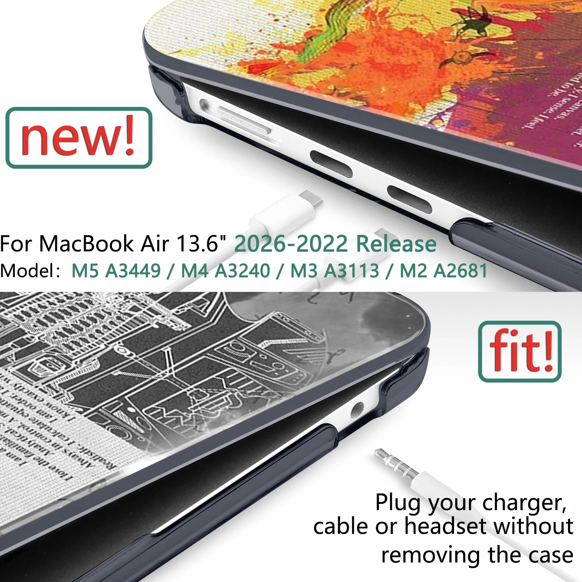TWOLSKOO Etui M2 MacBook Air 13,6 cala 2022 A2681 z Touch ID, plastikowa twarda obudowa z osłoną ekranu i osłoną klawiatury i folią gładzika do MacBooka Air 13 M2 2022, kreatywny mózg