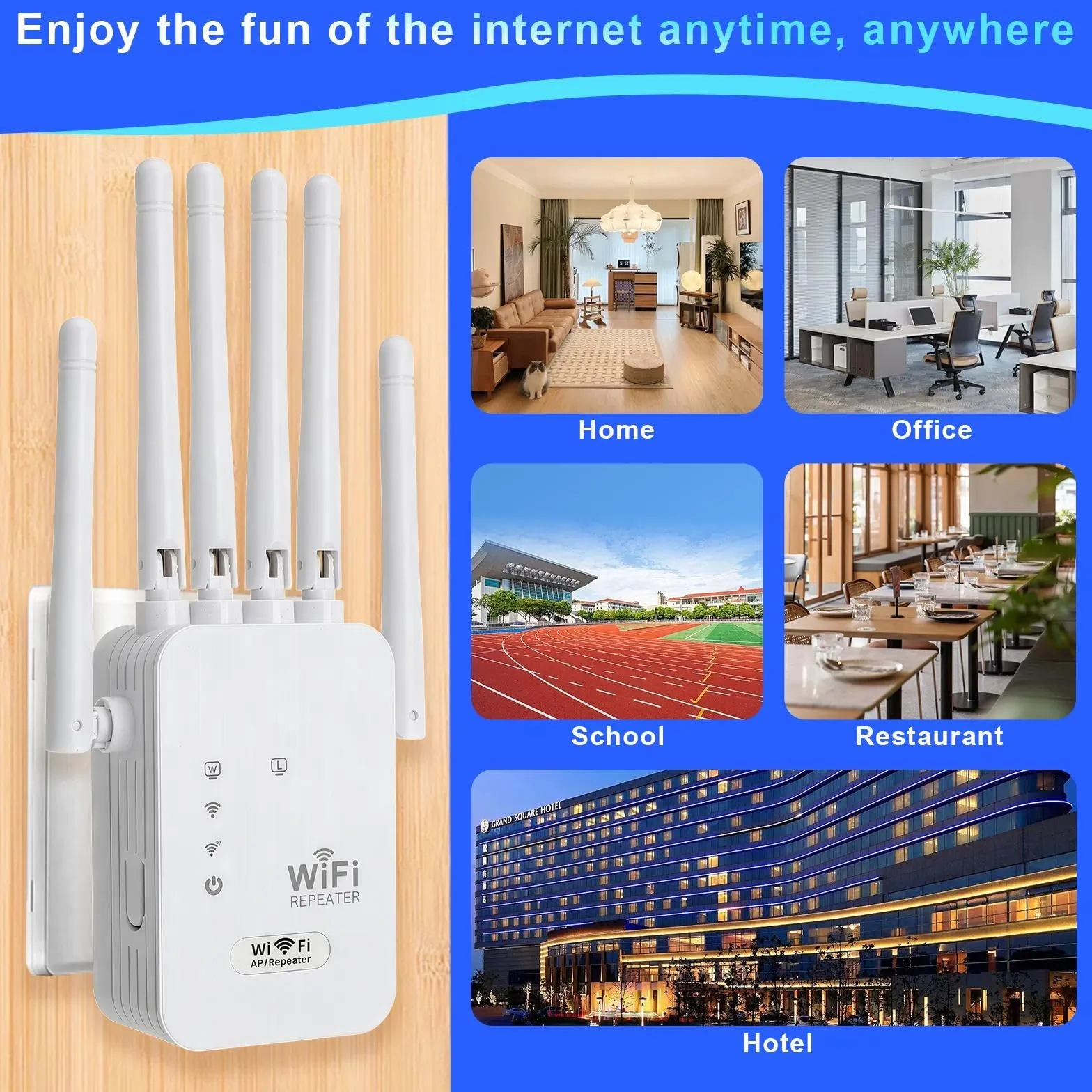 Wzmacniacz WLAN Repeater, wzmacniacz WiFi 300 Mbps, wzmacniacz WiFi z 6 antenami, łatwa konfiguracja, przedłużacz zasięgu WiFi z portem LAN/WAN, kompatybilny ze wszystkimi routerami WLAN