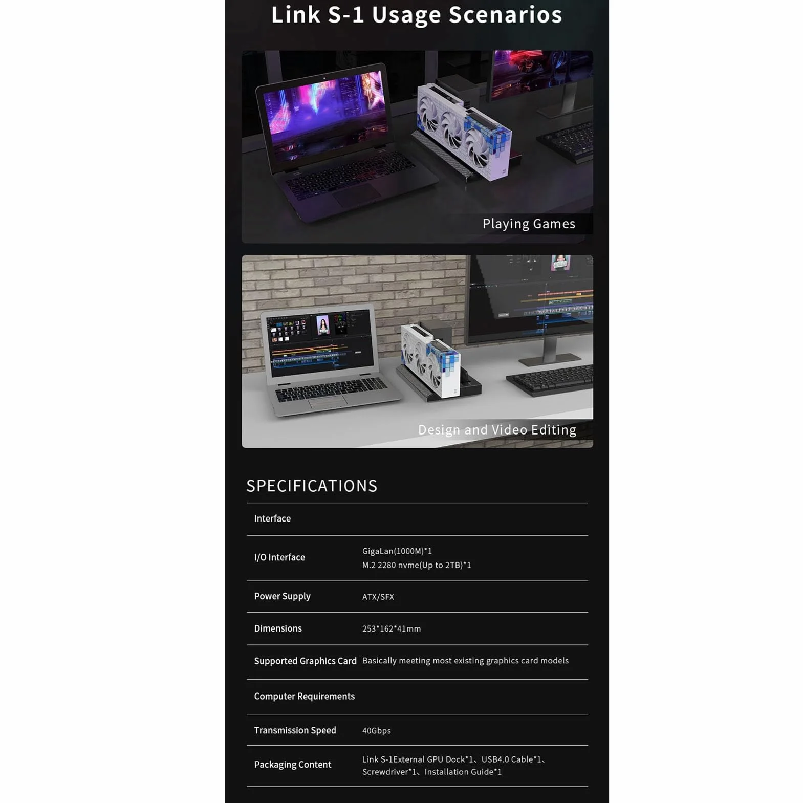 Generic Stacja Dokująca GPU z Transferem Danych USB 4.0 40 Gb/s do Laptopów i Konsol do Gier Stop Aluminium 253x162x41mm