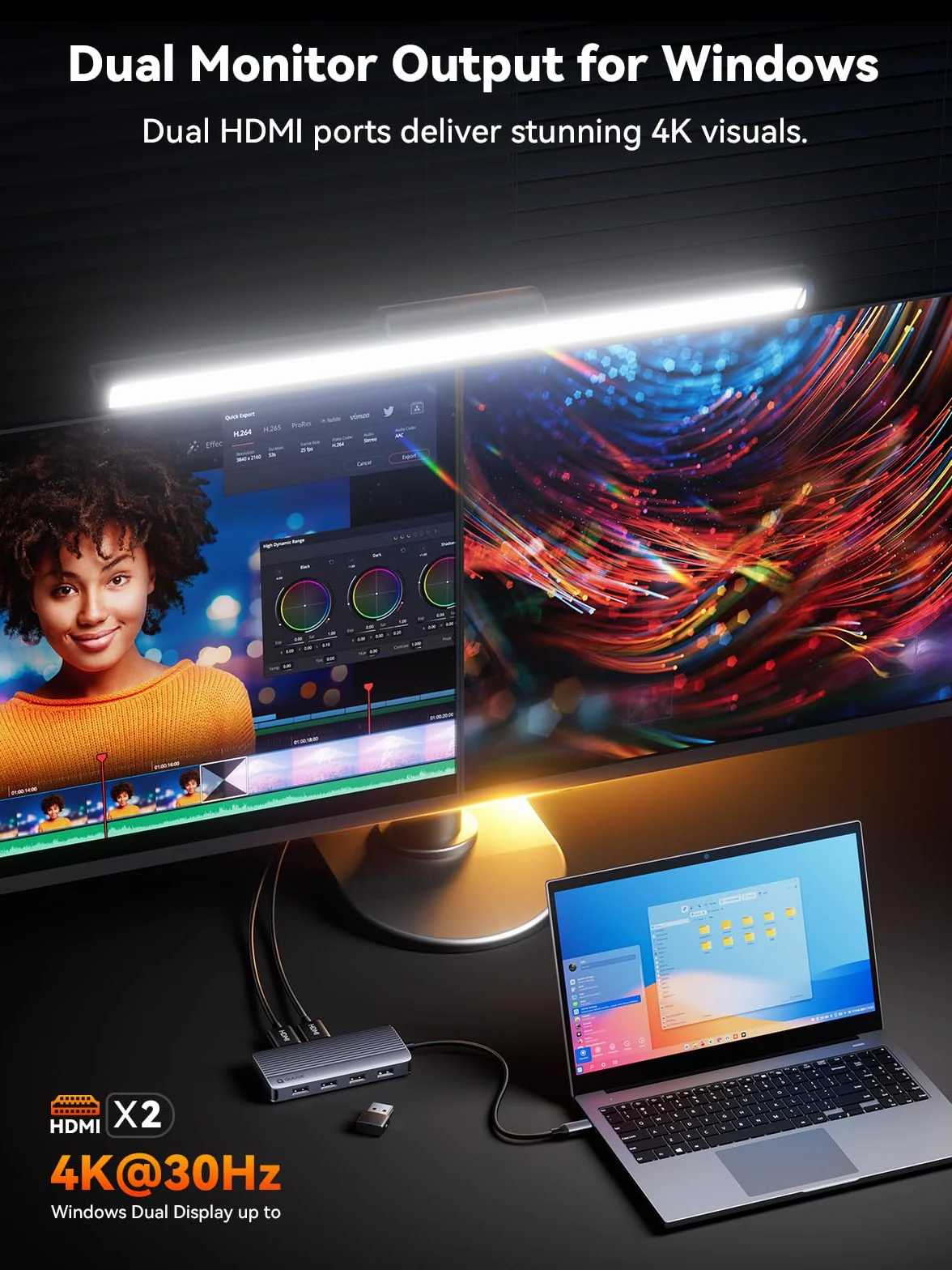 USB C Hub Dual HDMI, stacja dokująca QUUGE 7 w 1 z 5 Gb/s, USB 3.0, 3 porty USB 2.0, 2 x HDMI 4K i PD 100 W, Schnellladung, kompatybilny z MacBookiem Air/Pro, Surface i wieloma