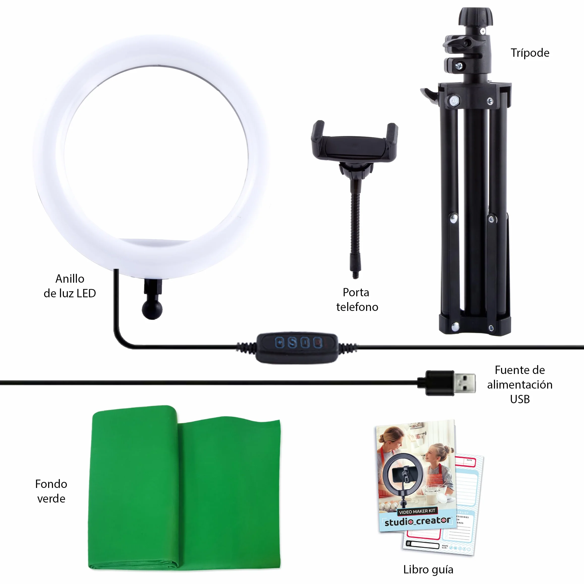 Canal Toys - Video Studio Creation Kit - Zostań influencerem - Akcesoria z zielonym tłem, statywem i pierścieniem świetlnym - od 8 lat - INF 001 - Żurawina