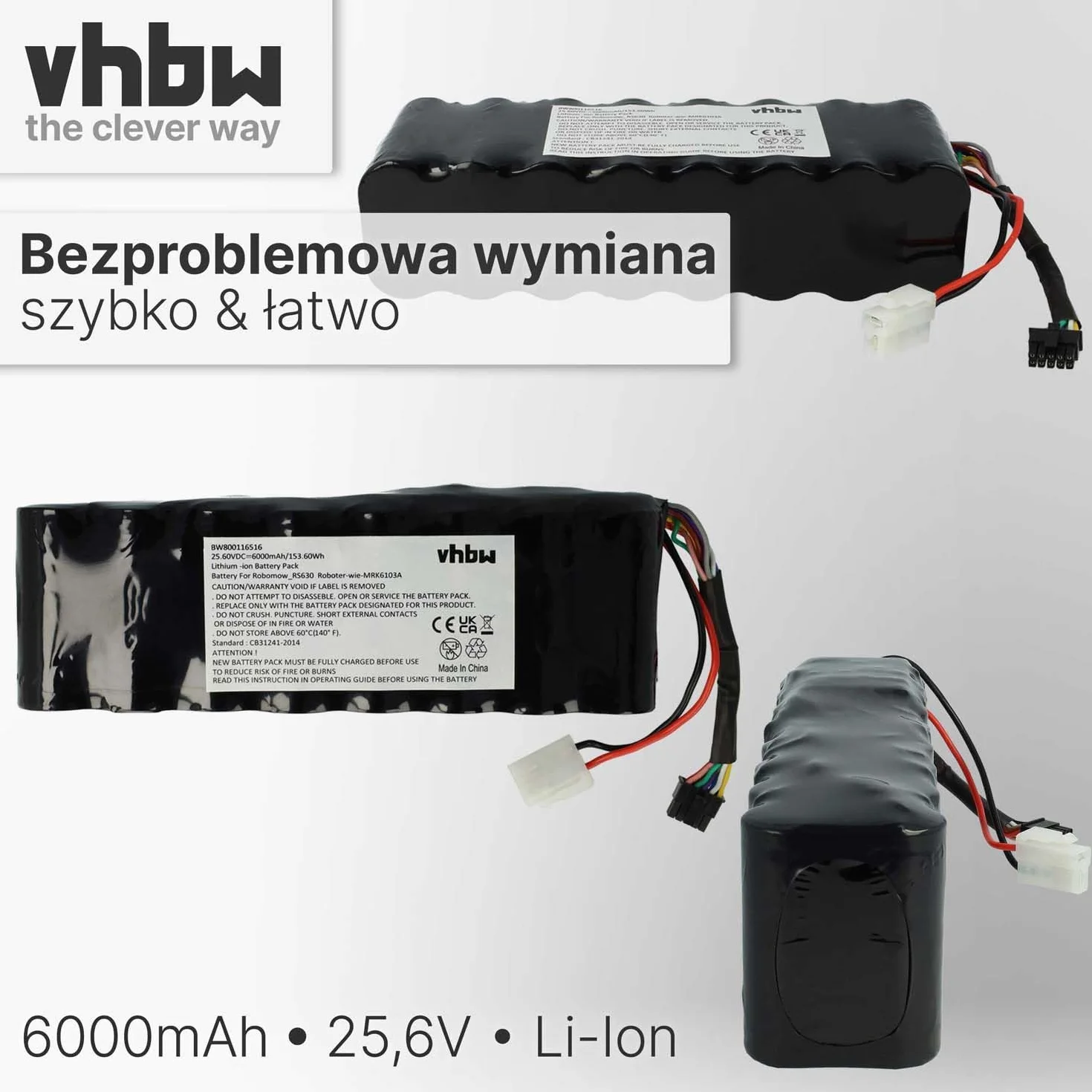 vhbw Akumulator do kosiarki Robomow RS615 Pro RS615U RS625 Pro 6000 mAh 25,6 V litowo-jonowy
