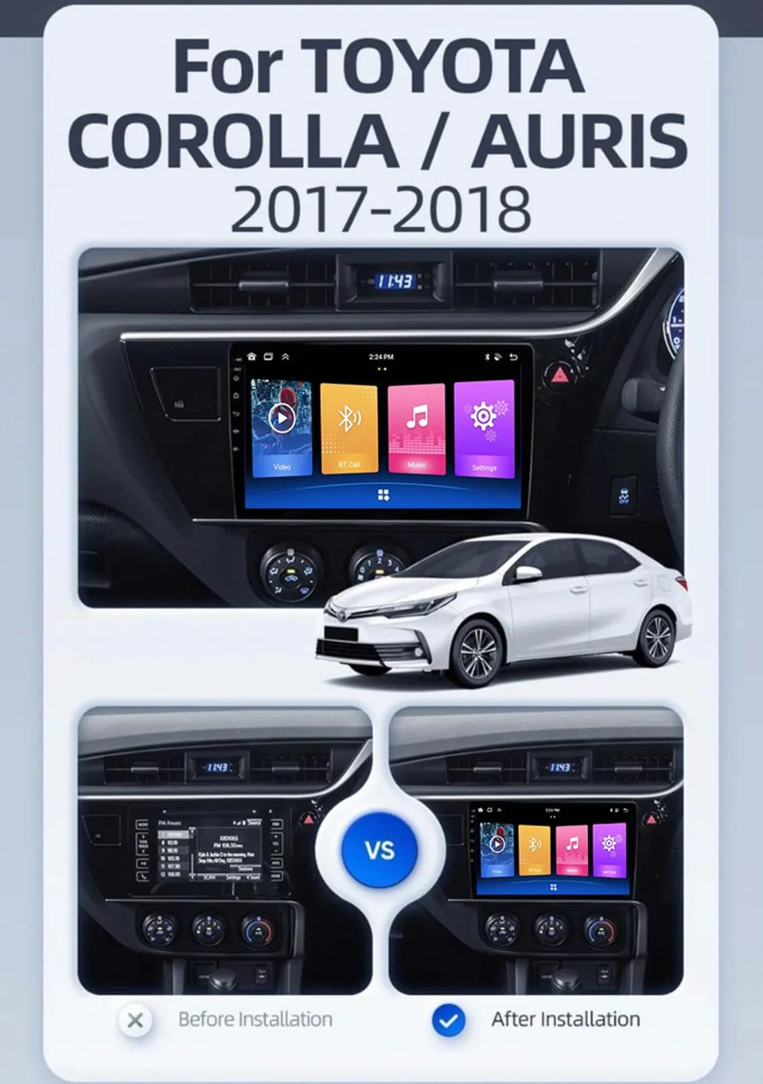 Android 15 Car Stereo 9" Samochód Dla Toyota Corolla 11 Auris 2017-2018,M106