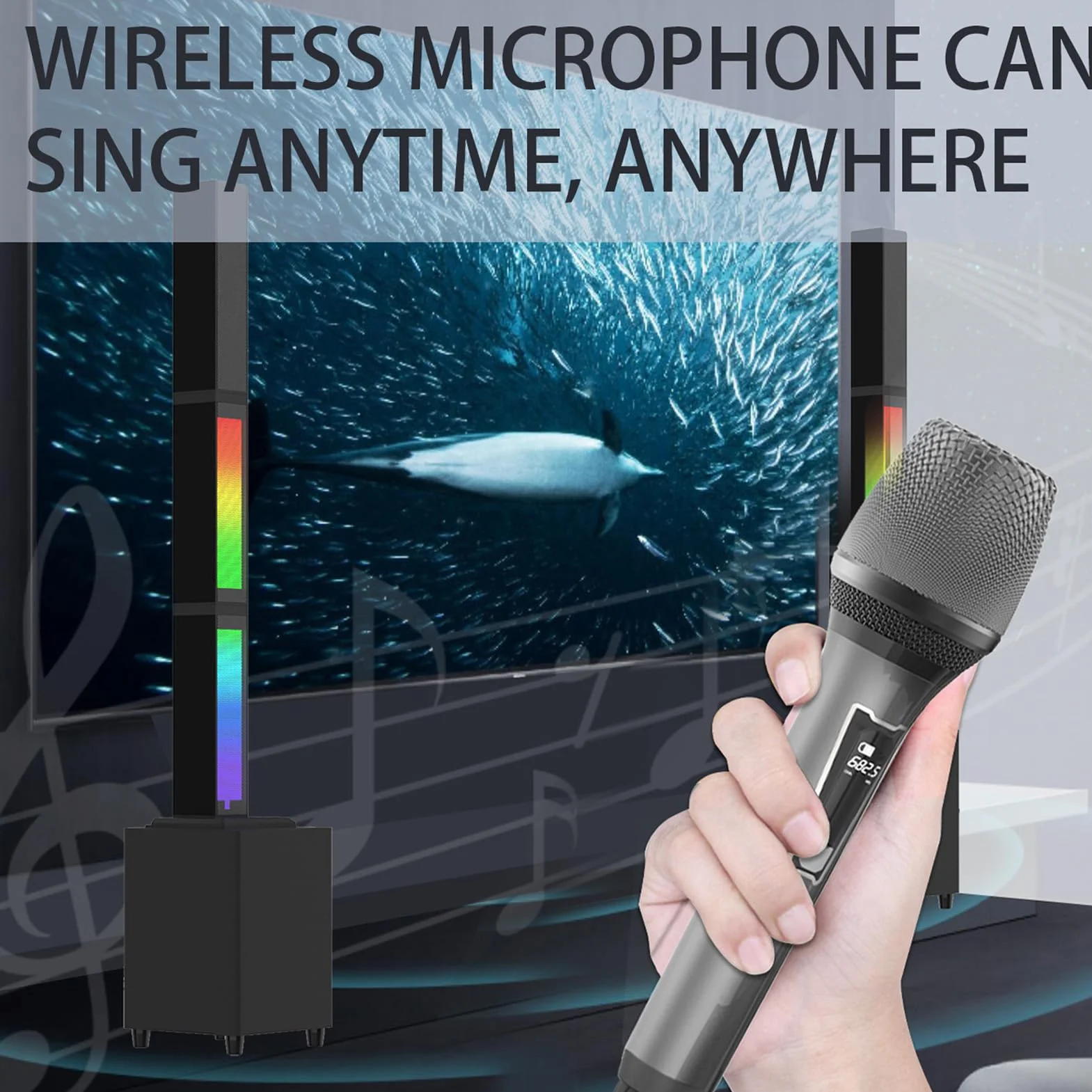 Głośnik Bluetooth RGB z Pilotem, Oświetleniem Otoczenia Bezprzewodowy Głośnik Bluetooth 5.0 z Dźwiękiem 3D do Kina Domowego Karaoke, Czarny (LICAEVEYnw870mz3vq-11)