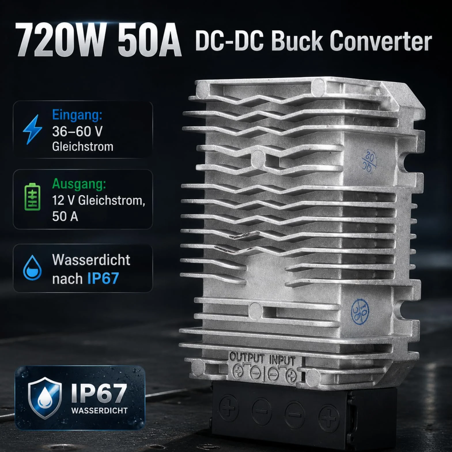 720W 50A DC Transformator DC36-48V na 12V IP67 Wodoodporny Przetwornica Napięcia do Silników Pojazdów