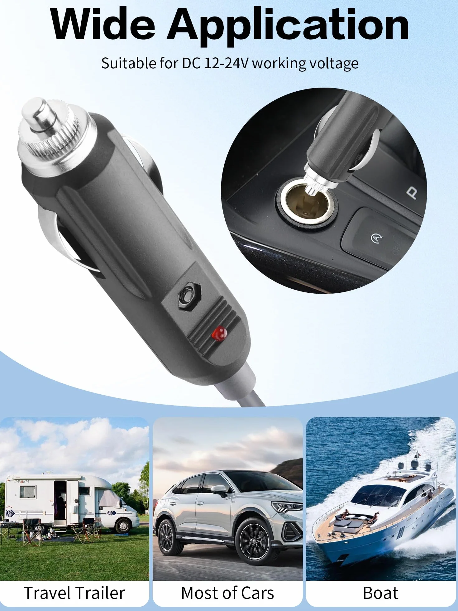YACSEJAO Kabel zasilający do papierosa na prąd stały do Starlink Mini 12 V-24 V wodoodporna zapalniczka samochodowa do przewodu zasilającego DC 5521 18AWG (3 m)
