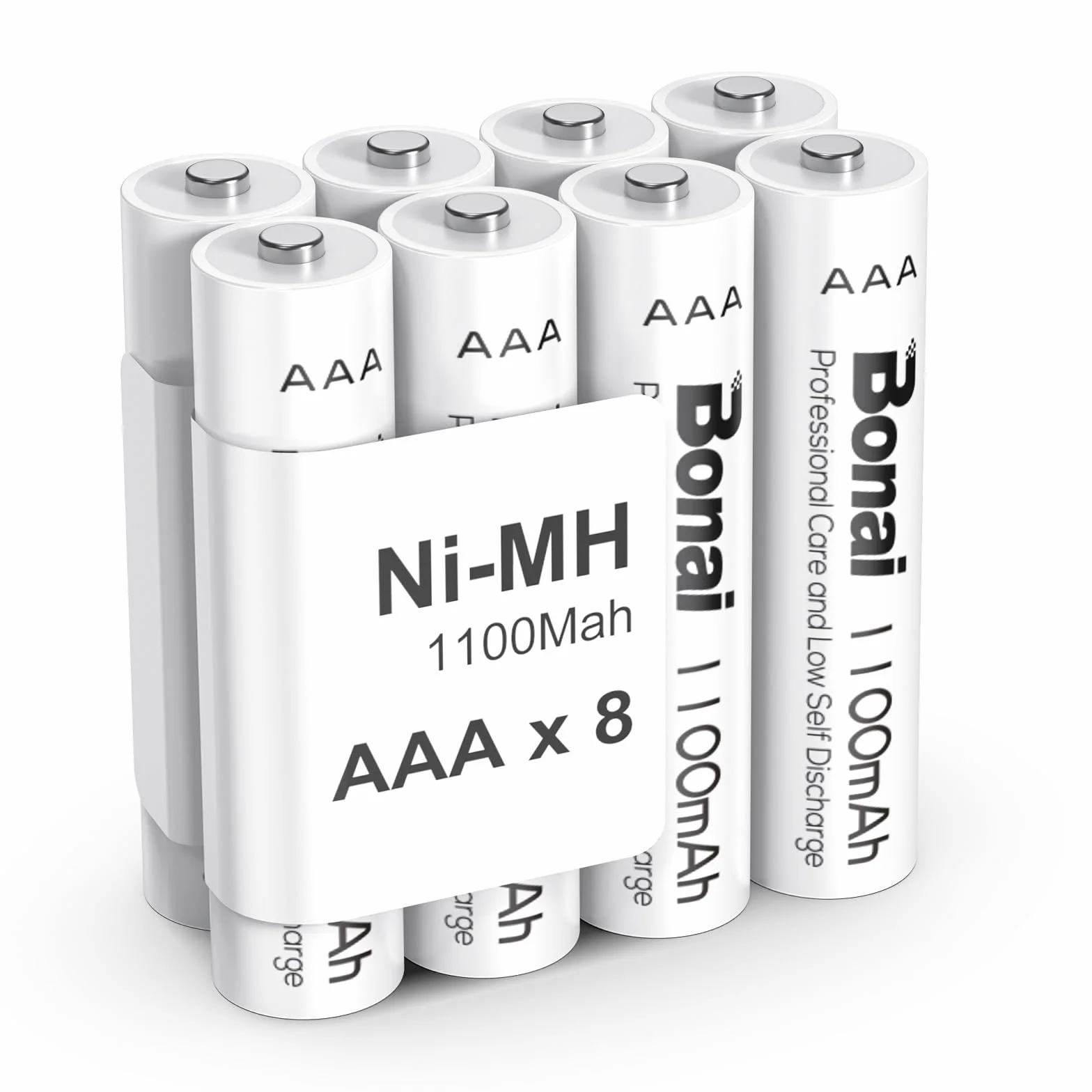 BONAI AAA Akumulator, 1100 mAh 1200 Cykli AAA Bateria Niskie Samorozładowanie o dużej pojemności Ni-MH Akumulatorki AAA, 8 Paczki