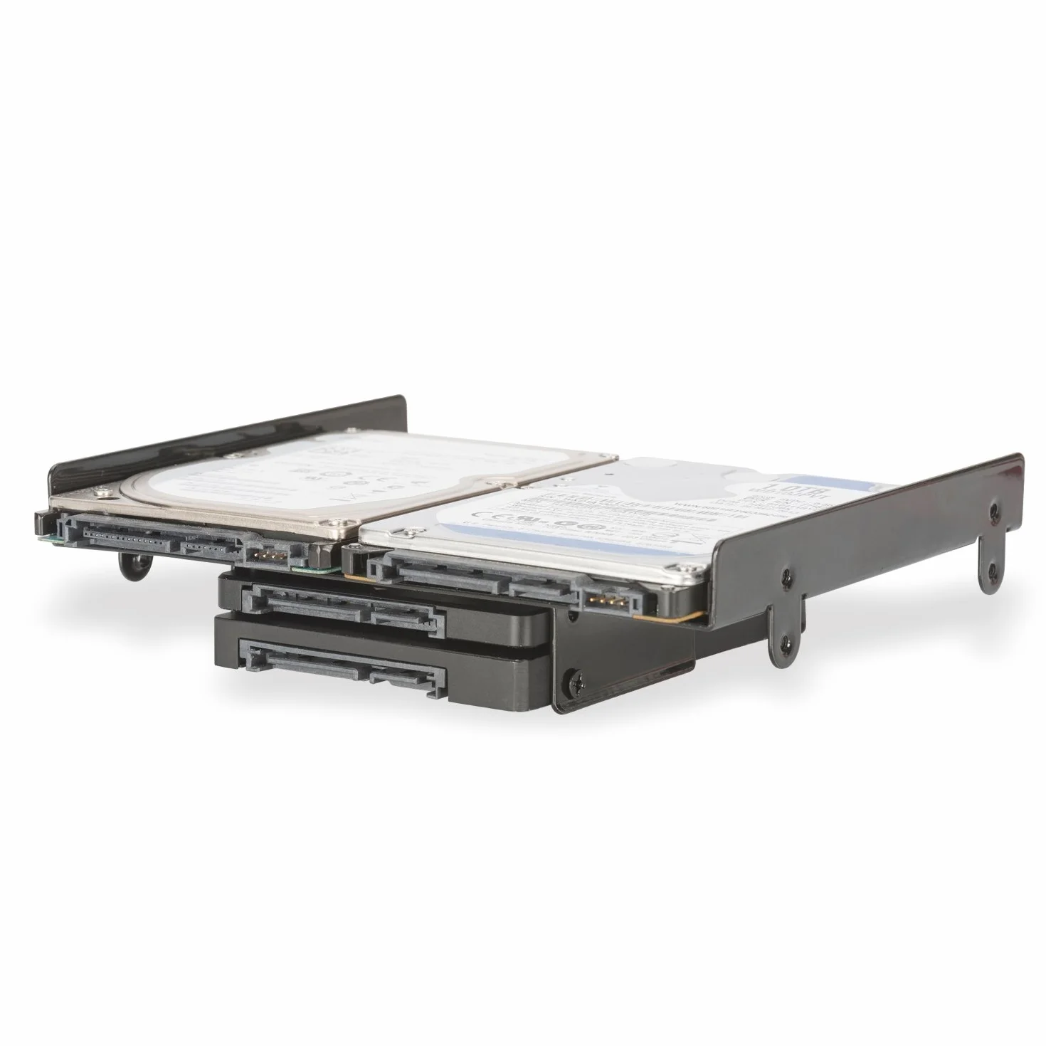 Ewent EW7002 Uchwyt adaptera do 4 HDD/SSD 2.5" lub 1 HDD 3.5" + 2 HDD/SSD 2.5" na obudowie gniazda PC 5.25", śruby w zestawie, czarny