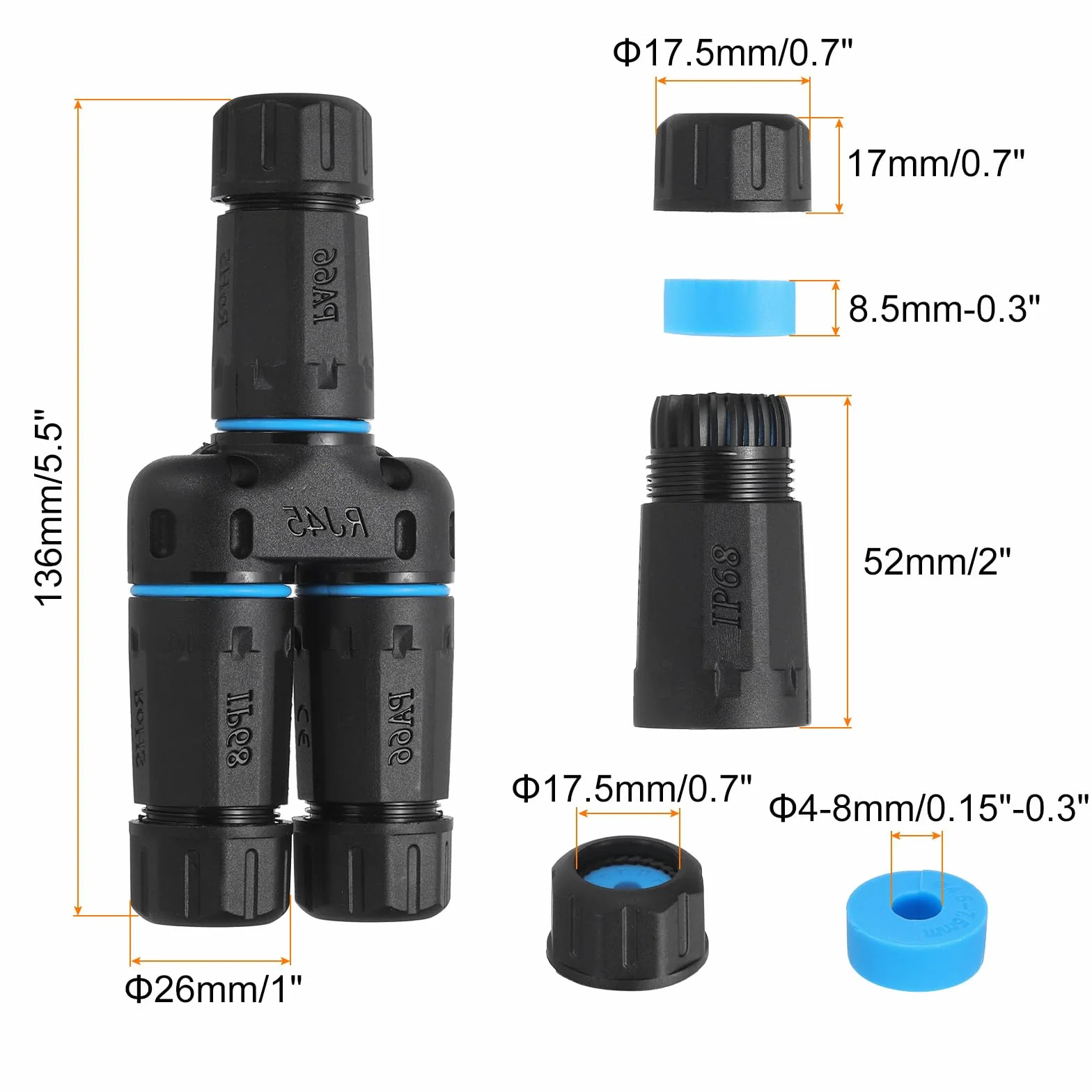 QUARKZMAN Złącze RJ45 Wodoodporne, żeńskie do żeńskiego 1 w 2 Wyjście Splitter Wodoodporny IP68 Zewnętrzne złącze kabla sieciowego LAN dla Cat5/Cat5e/Cat6/Cat7/Cat8
