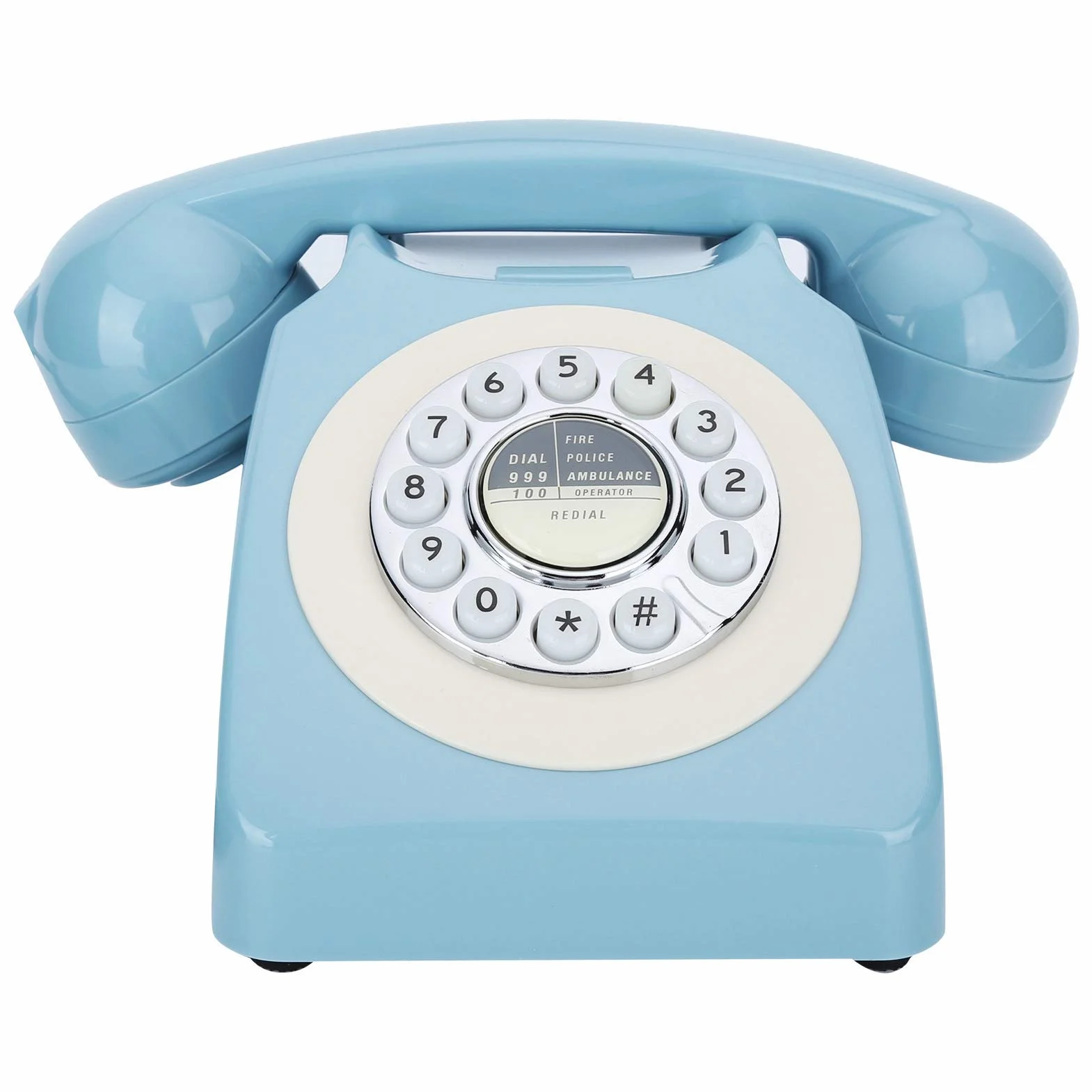 Jednowierszowy przewodowy telefon biurkowy do domu, niebieski telefon biurkowy z kablem, telefon stacjonarny w stylu retro, telefon stacjonarny do domu
