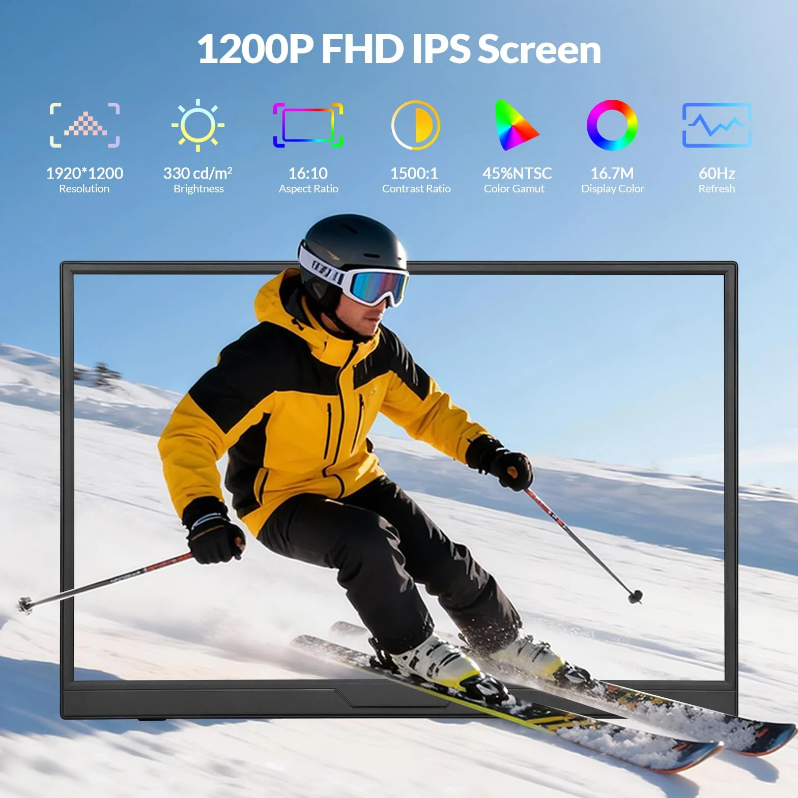 Rii Przenośny monitor 40.6 cm, 1920 x 1200 IPS drugi przedłużacz monitora z portem USB-C Mini HDMI, kompatybilny z PC/laptopem/Mac/Phone/Switch/Xbox/PS4/5