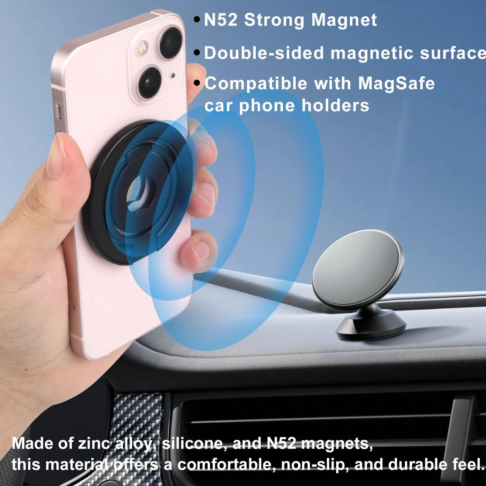 Penitue Magnetyczny Uchwyt do Telefonu dla MagSafe & iPhone, N52 Silny Magnes Uchwyt z Metalowym Pierścieniem Kompatybilna z iPhone 12/13/14/15/16 MagSafe i Innymi Telefonami (Czarny)