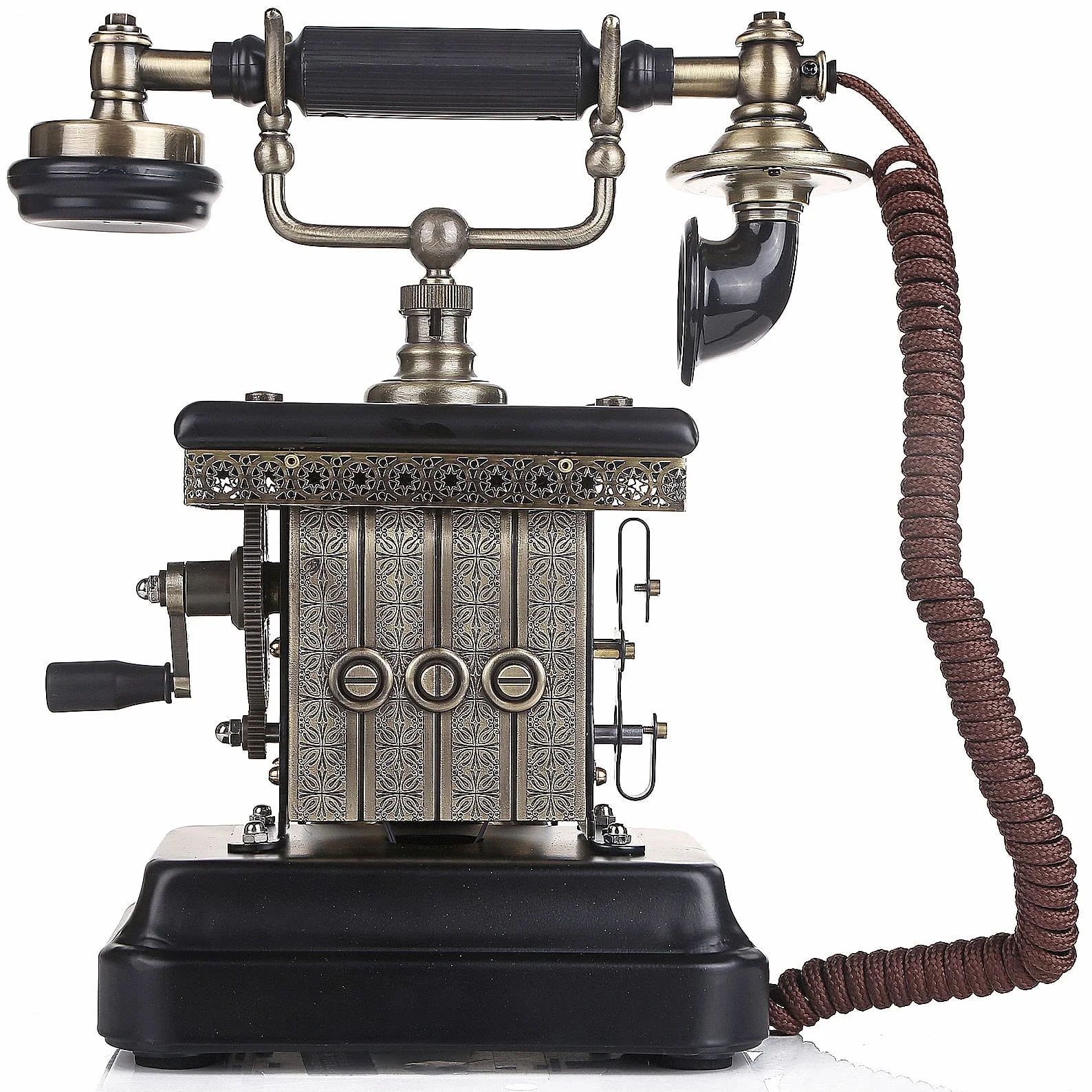 Telefon retro, zabytkowy telefon z tarczą, dekoracyjny antyczny telefon stacjonarny do wystroju domowego biura, telefon przewodowy, czarny