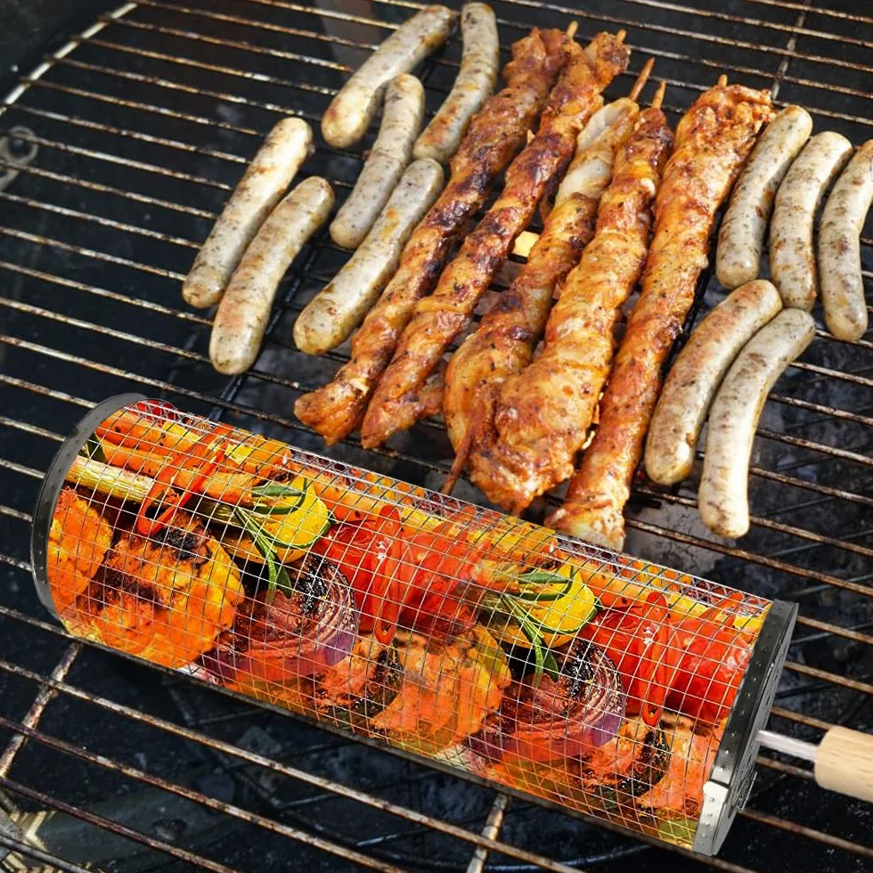 Flintronic Kosze do grilla 2 szt. przenośne cylindry ze stali nierdzewnej