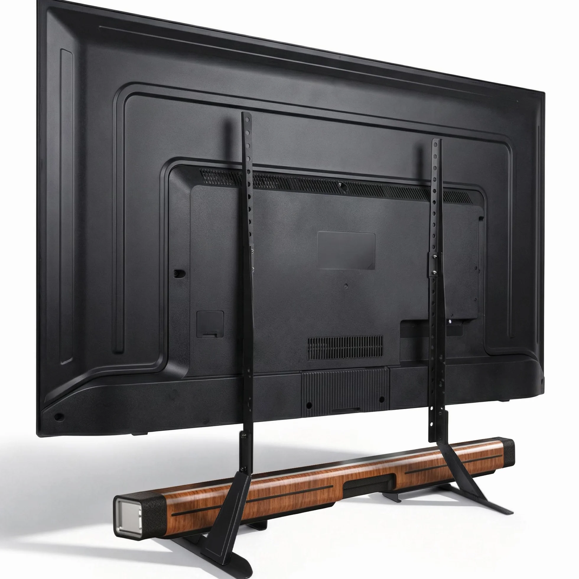 Amazon Basics Uniwersalny Stojak do Telewizora, Regulacja Wysokości do Telewizorów 22–77 cali, Udźwig do 36,3 kg, VESA 200x100 do 800x400, Zawiera Uchwyt do Soundbara, Czarny