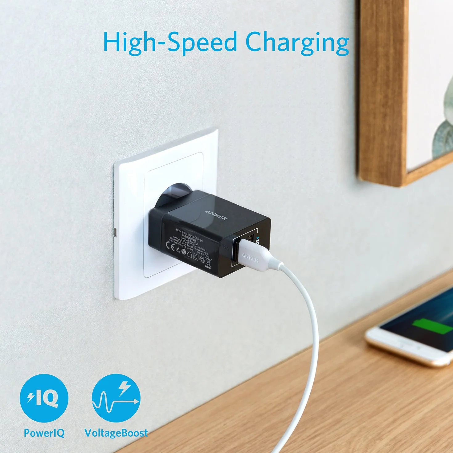 Anker 24W 2-Port USB Charger PowerIQ Technology