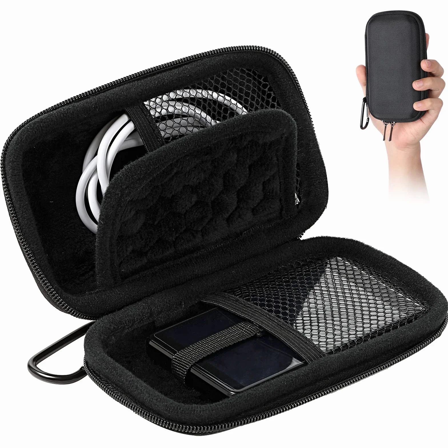 AGPTEK Twarde etui do przechowywania i ochrony iPoda Touch/ MP3/ Mp4/słuchawki/kluczy/kable USB, etui MP4 z podwójną siatką i podwójnym zamkiem błyskawicznym, kompatybilne z ekranem MP3 4/5 cala -