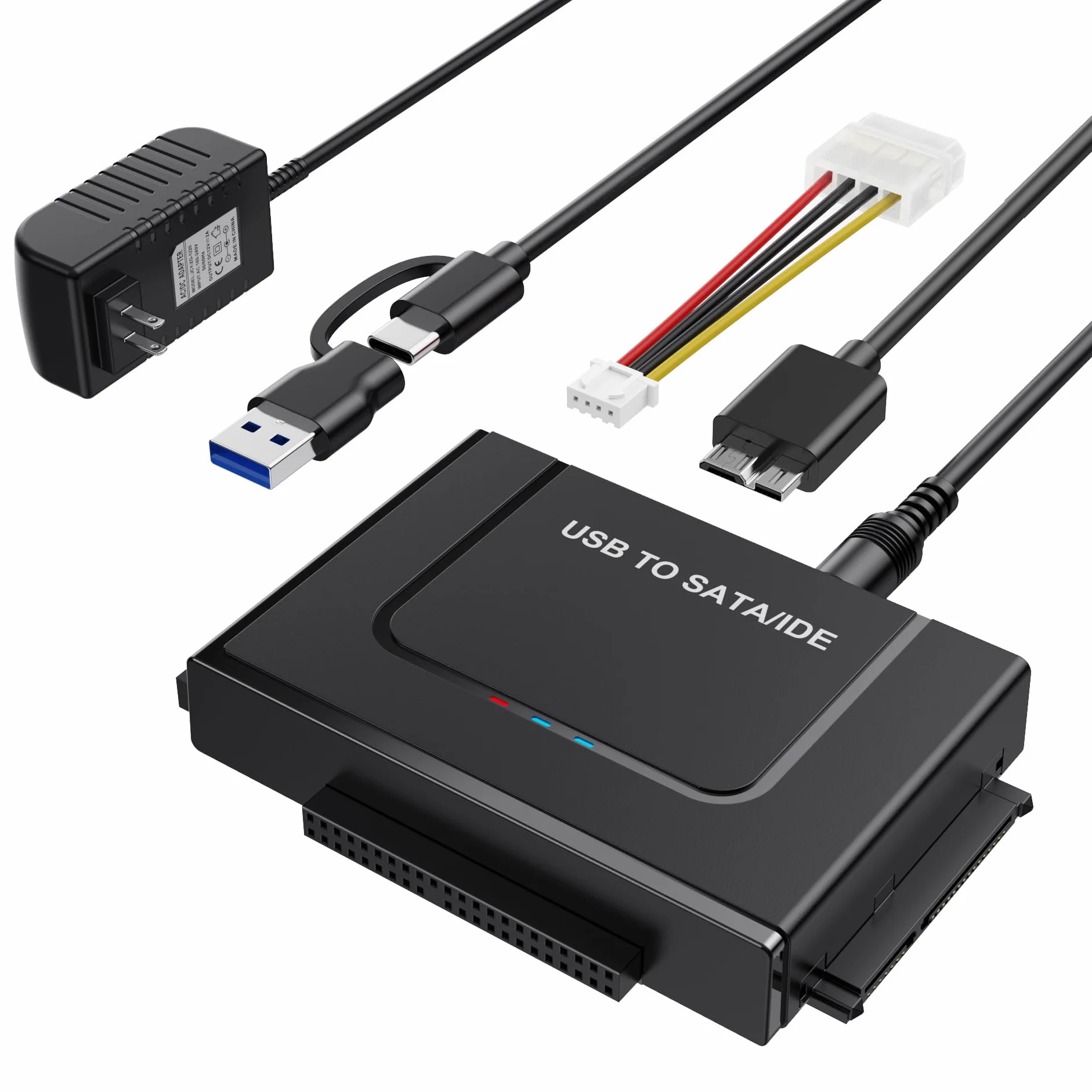 Adapter USB 3.0 na IED SATA, zewnętrzny konwerter czytnika dysku twardego SATA adapter USB do 6.3 cm 8.9 cm HDD SSD z zasilaczem 12/2A
