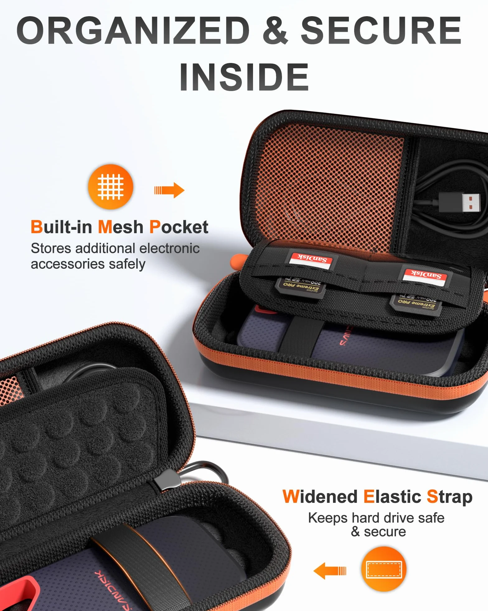 ProCase Twardy futerał do SanDisk przenośny SSD/SanDisk Extreme przenośny i zewnętrzny dysk SSD Extreme Pro 500 GB 1 TB 2 TB 4 TB 8 TB, odporne na wstrząsy etui podróżne z kartą SD