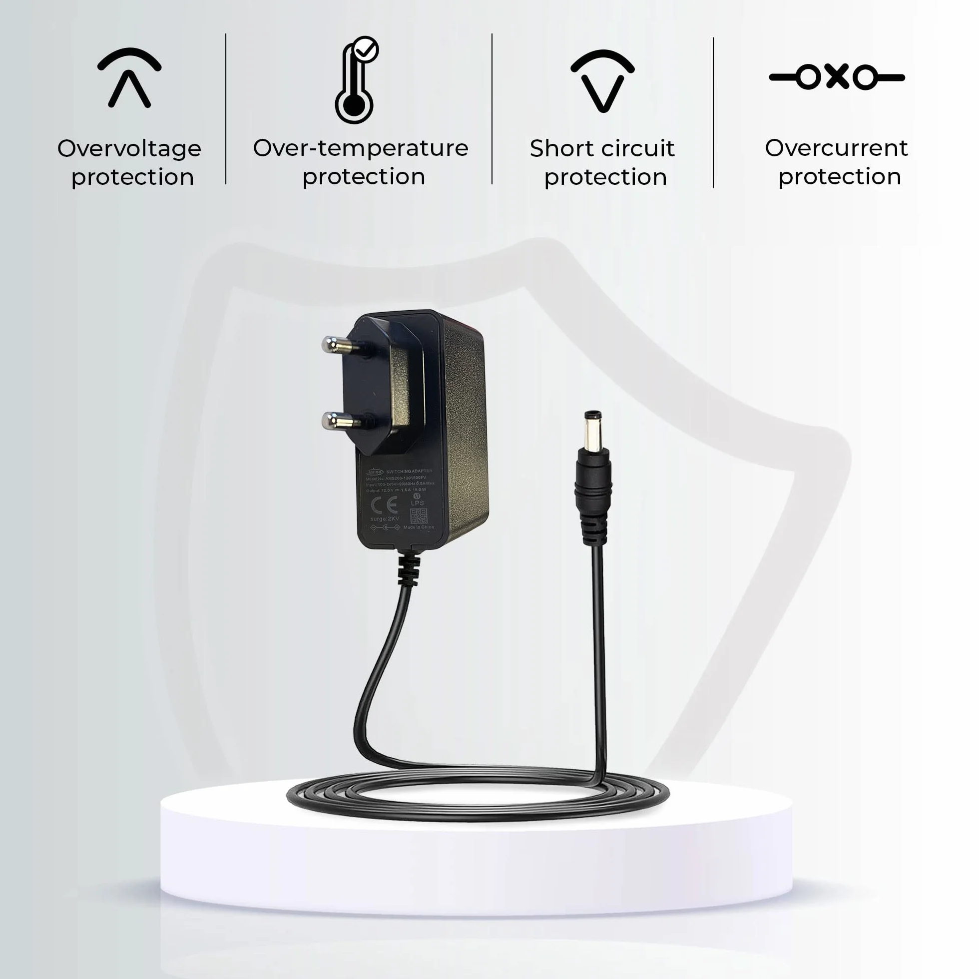 LEYF Uniwersalny Zasilacz 12V DC 1.5A AC 100-240V 50/60Hz Adapter wtykowy z kablem 120 cm