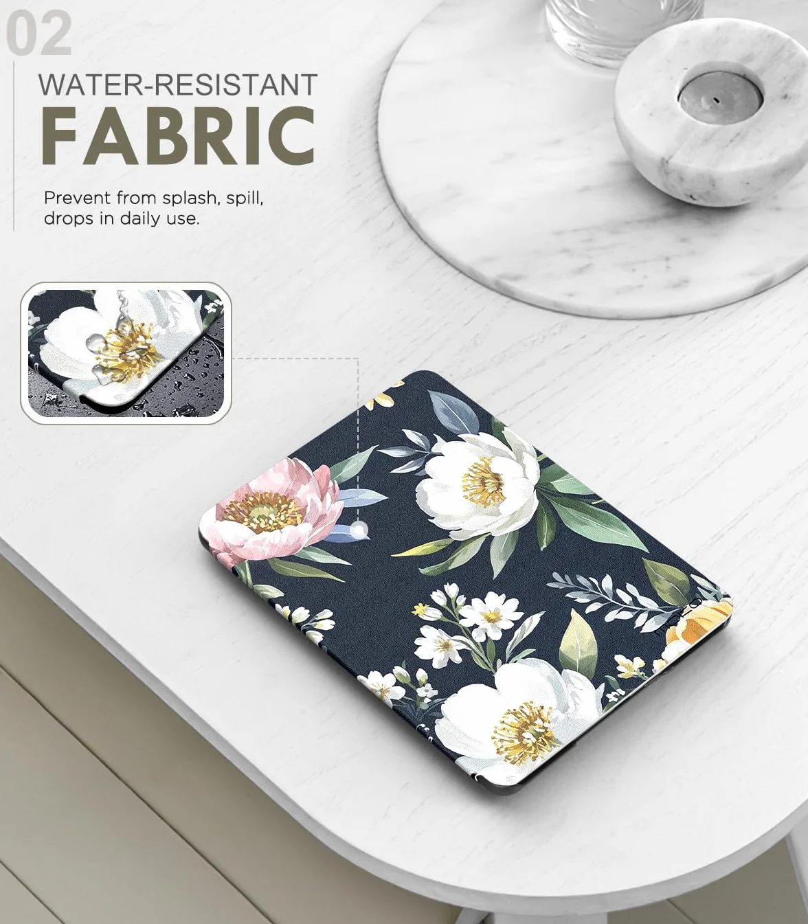 MoKo Case for 7" Kindle Paperwhite 12th Gen 2024/Colorsoft, Peonies | Lightweight Slim, Leather PU, Protective Shell Cover, Auto Wake/Sleep, for Kindle Colorsoft 1st Generation 2025/2026