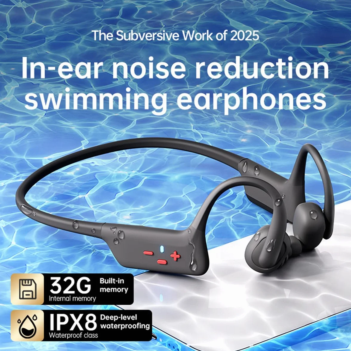 Słuchawki z przewodnictwem kostnym, wodoszczelne słuchawki do pływania IPX8 z pamięcią 32G, sportowe słuchawki Bluetooth 5.4, obrotowe, regulowane, do biegania, pływania, jazdy na rowerze