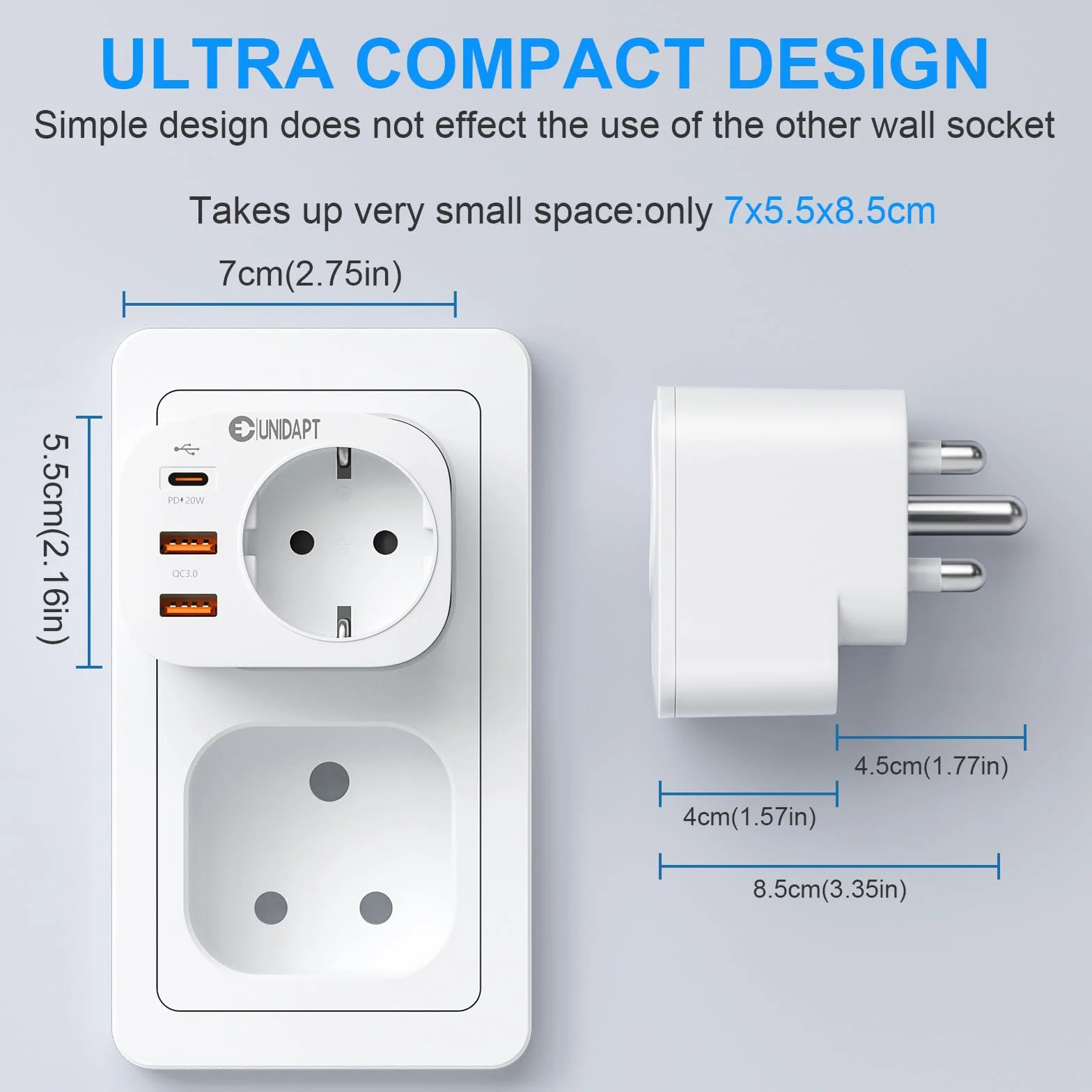 Unidapt Adapter Niemcy do RPA, adapter podróżny typ M z 3 USB i 1 USB C 20W PD, adapter do gniazdka dla RPA Namibia, Lesotho, Mozambik