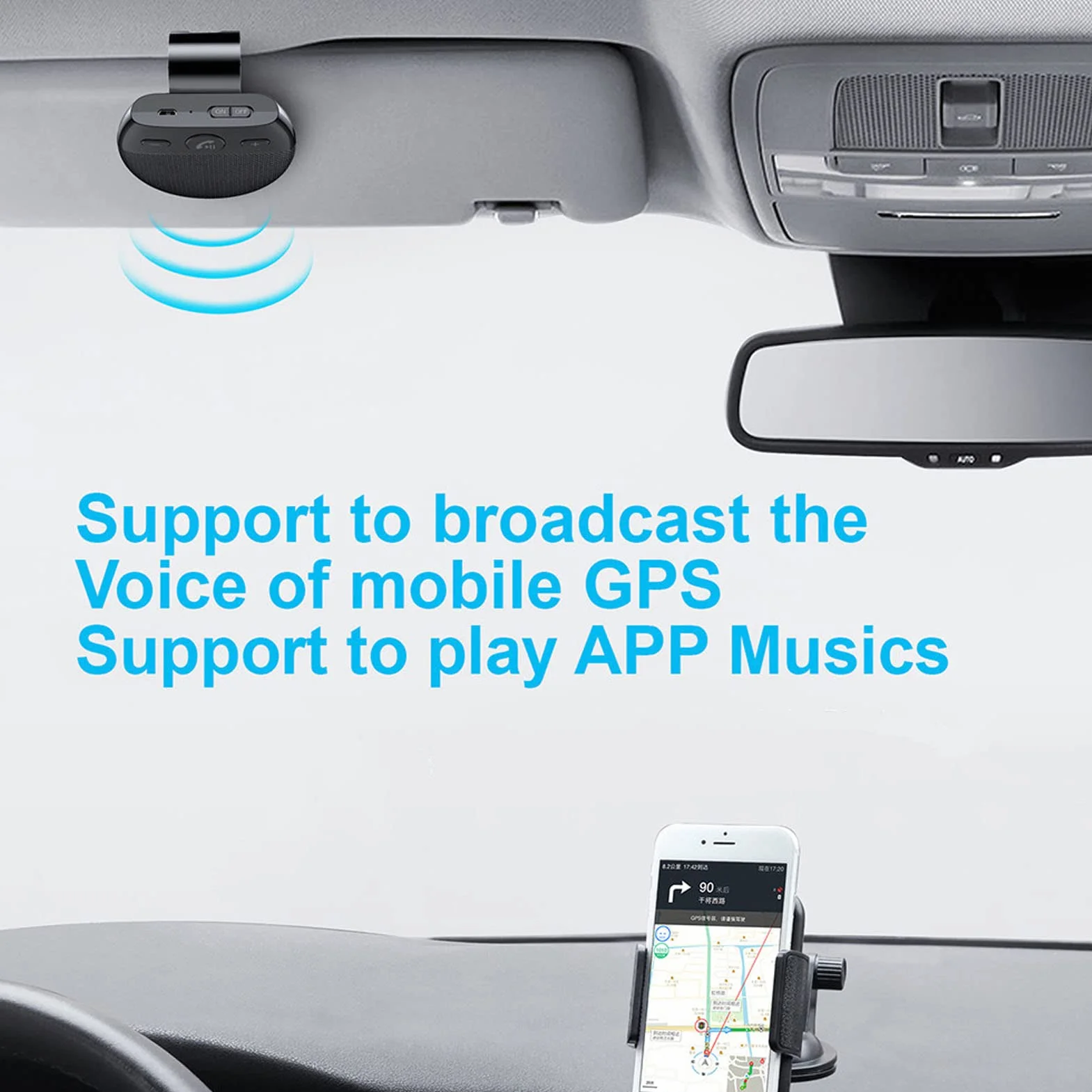 Samochodowy Zestaw Głośnomówiący Bluetooth, Osłona Przeciwsłoneczna Samochodu Bluetooth 5.0, Dźwięk Zwiastowania, Mikrofon Dookólny Mini Głośnik.