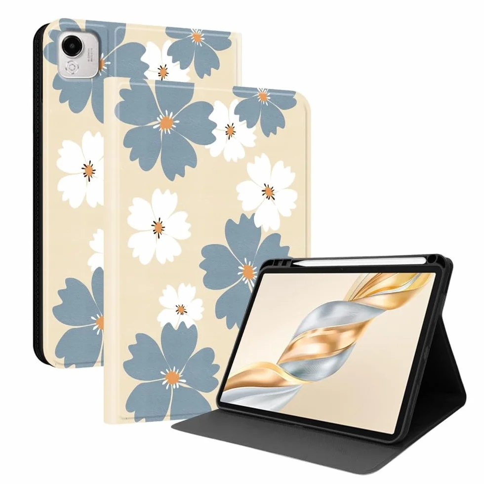 Kompatybilny z Honor Pad 10 HEY3W00 HEY3W10 12,1 cala 2025 (wzór: Niebieski stokrotek) Etui premium ze skórzaną klapką ze wzorem
