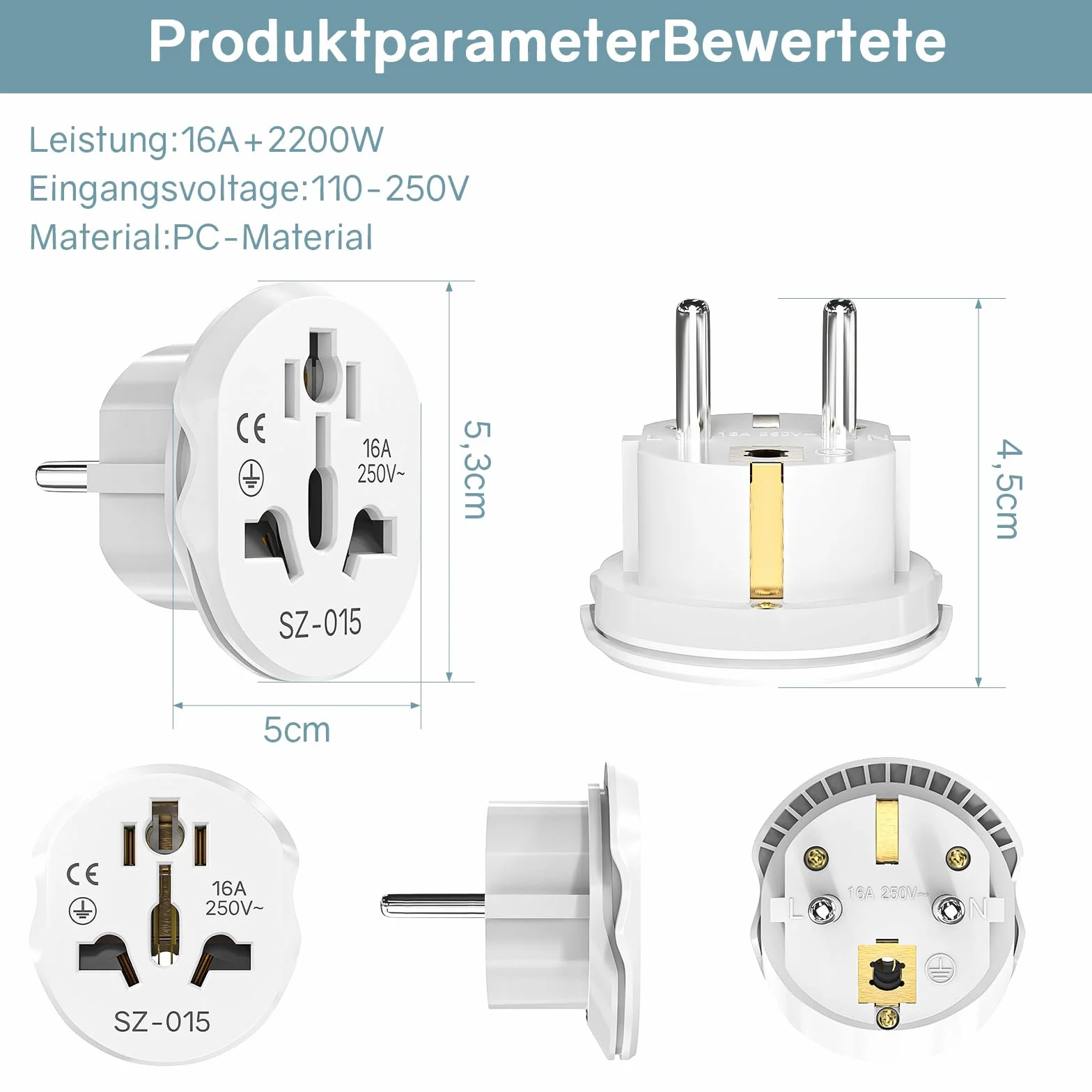 VIEVRE 4 sztuki uniwersalne adaptery do gniazdka, adapter wtyczki Chiny na Europę, uniwersalny adapter do Europy, USA, UK, Tajlandia, Szwajcaria, Chiny, Włochy
