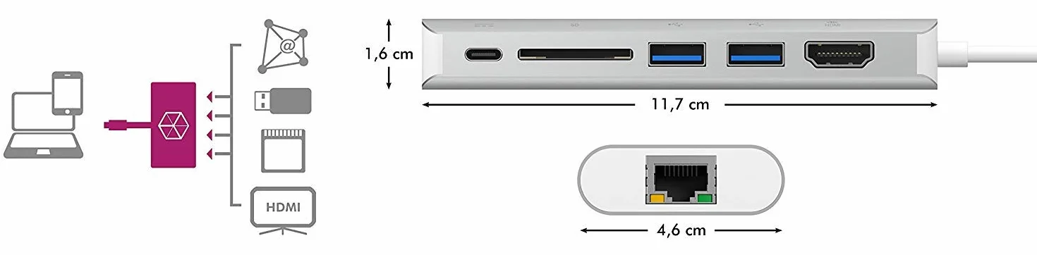 Icy Box IB-DK4034-CPD 60213, Adapter do Notebooków i Tabletów z HDMI, Srebrny