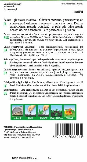 Nasiona sałaty Bona wczesna dojrzałość 350-450 g odporne na warunki atmosferyczne 0,5 g