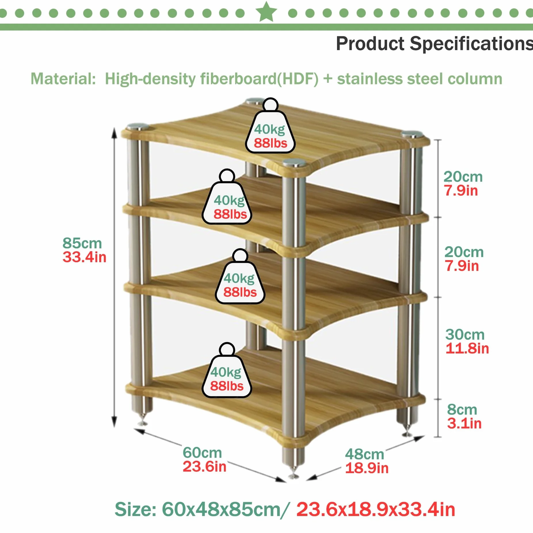 Stojak Ste CabinetStand 1, 2, 3 i 4 poziomy, stojak do gier AV, stojak O-Video, Nizer AV uchwyt na konsolę do gier, stojak na wieżę, stojak na gramofon Stoma (biały, 60